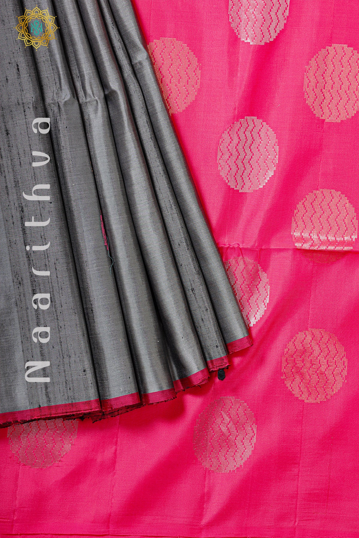 GREY WITH PINK - PURE KANJIVARAM SOFT SILK