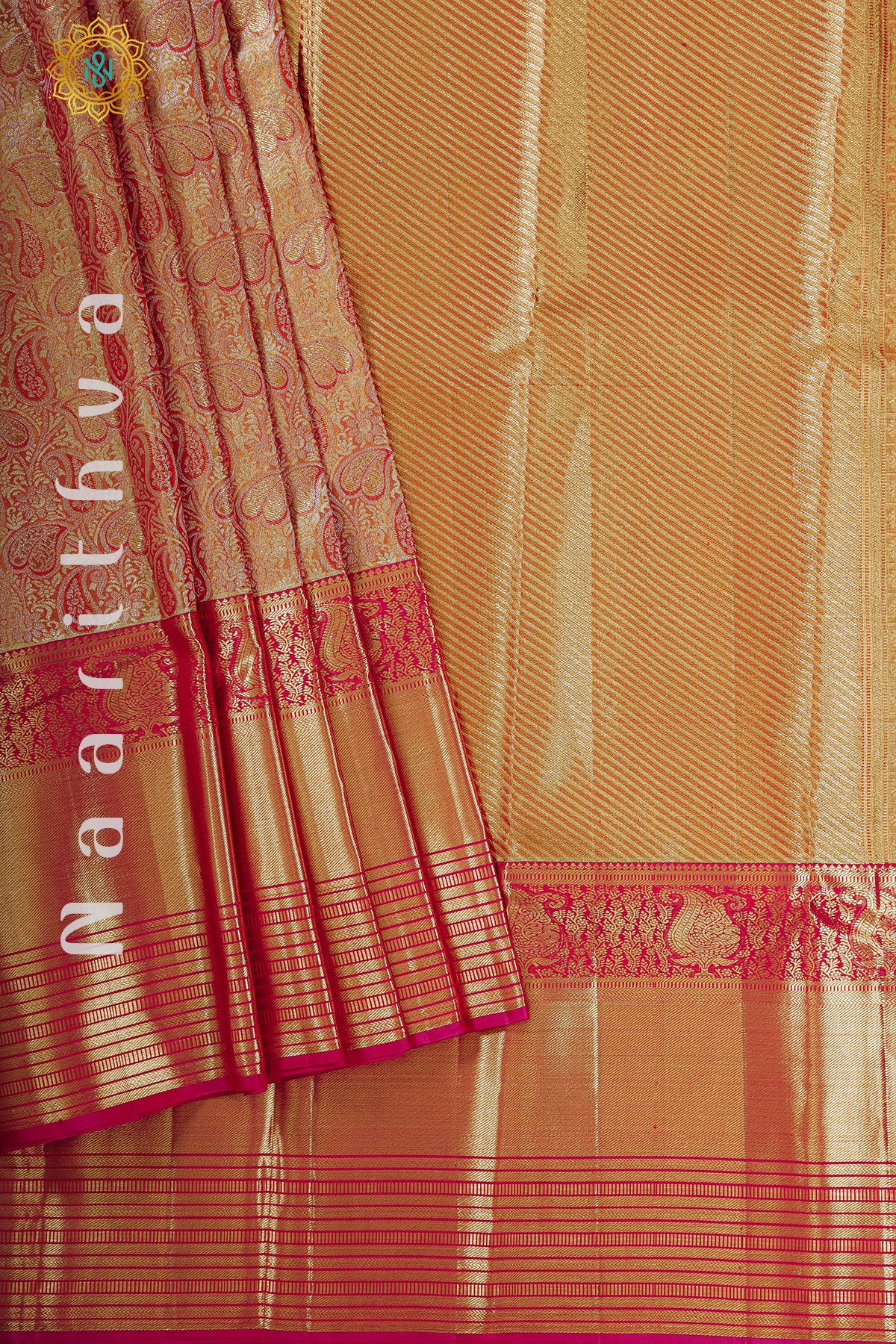 GOLD TISSUE WITH PINK - PURE KANJIVARAM SILK