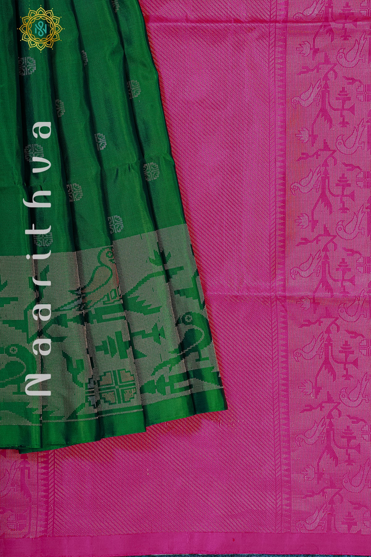 GREEN WITH PINK - PURE KANJIVARAM SOFT SILK