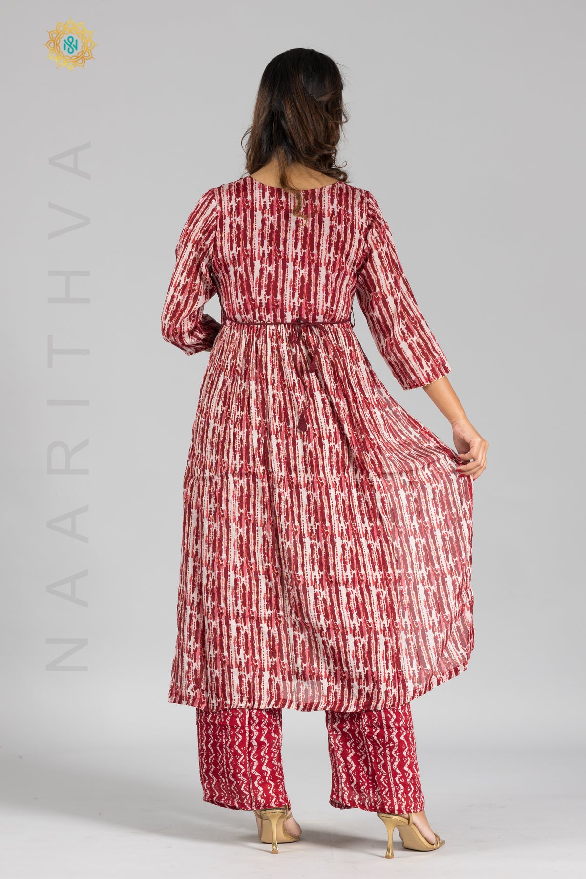 MAROON & WHITE - PARTY WEAR NAYRA CUT SALWAR SUIT WITH PARALLEL CUT PANT & DUPATTA