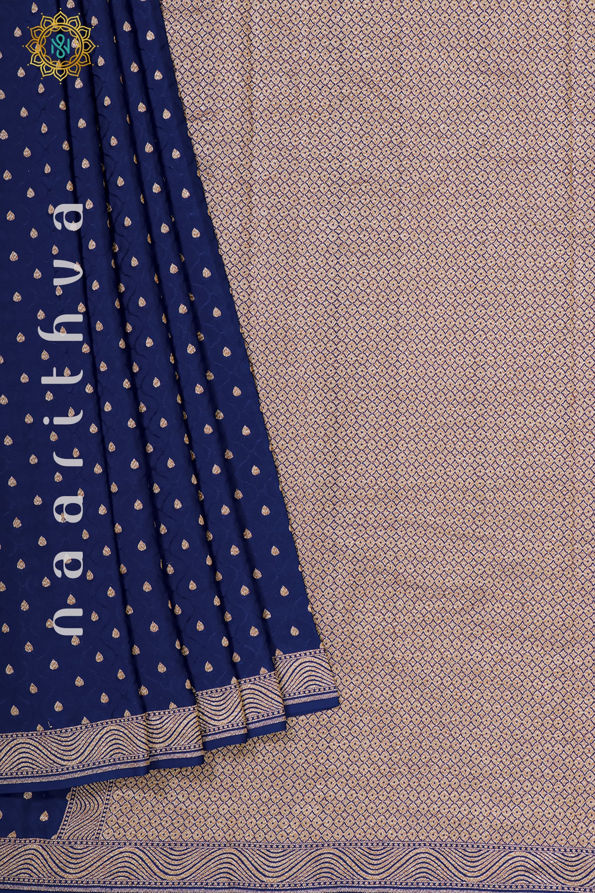 BLUE WITH GREEN - PURE BANARASI CREPE SILK