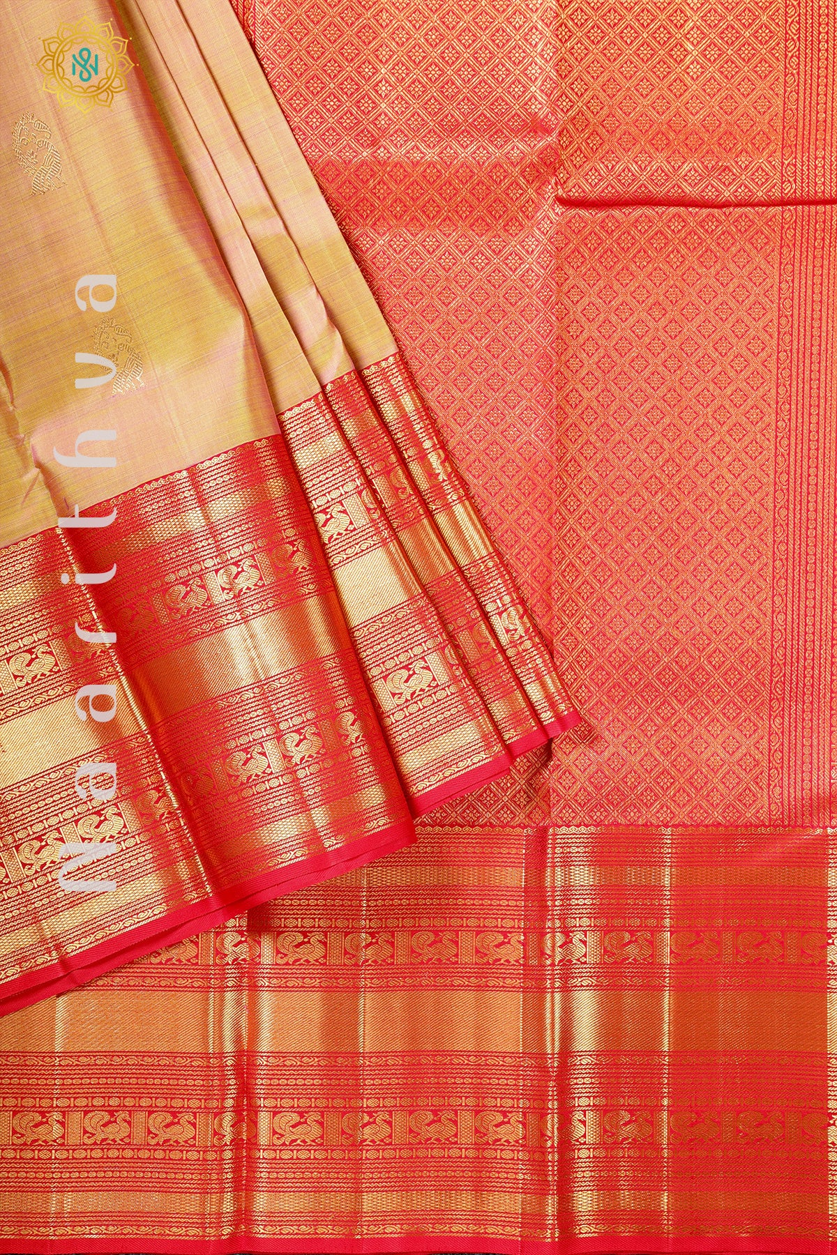 GOLDISH BROWN WITH RED - PURE KANJIVARAM SILK
