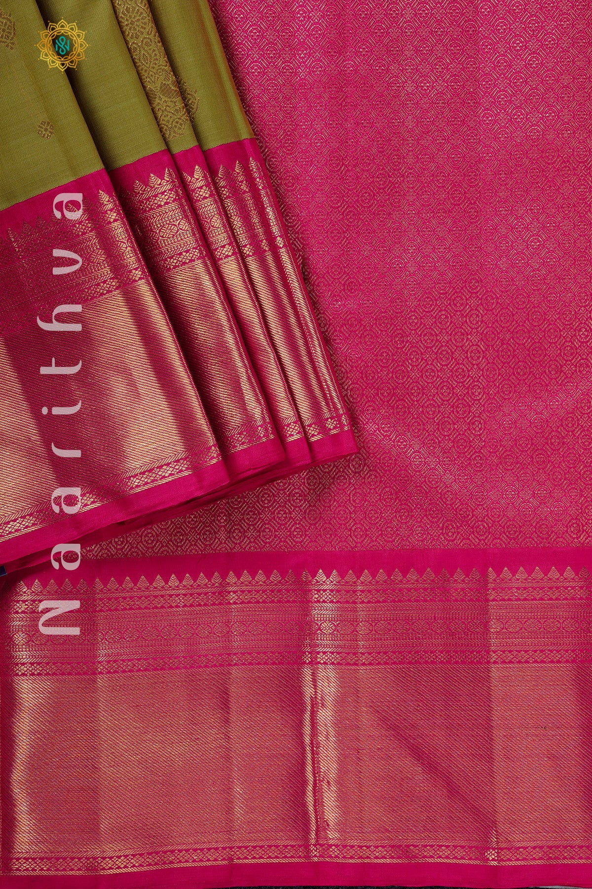 GREEN WITH PINK - PURE KANJIVARAM KORA SILK