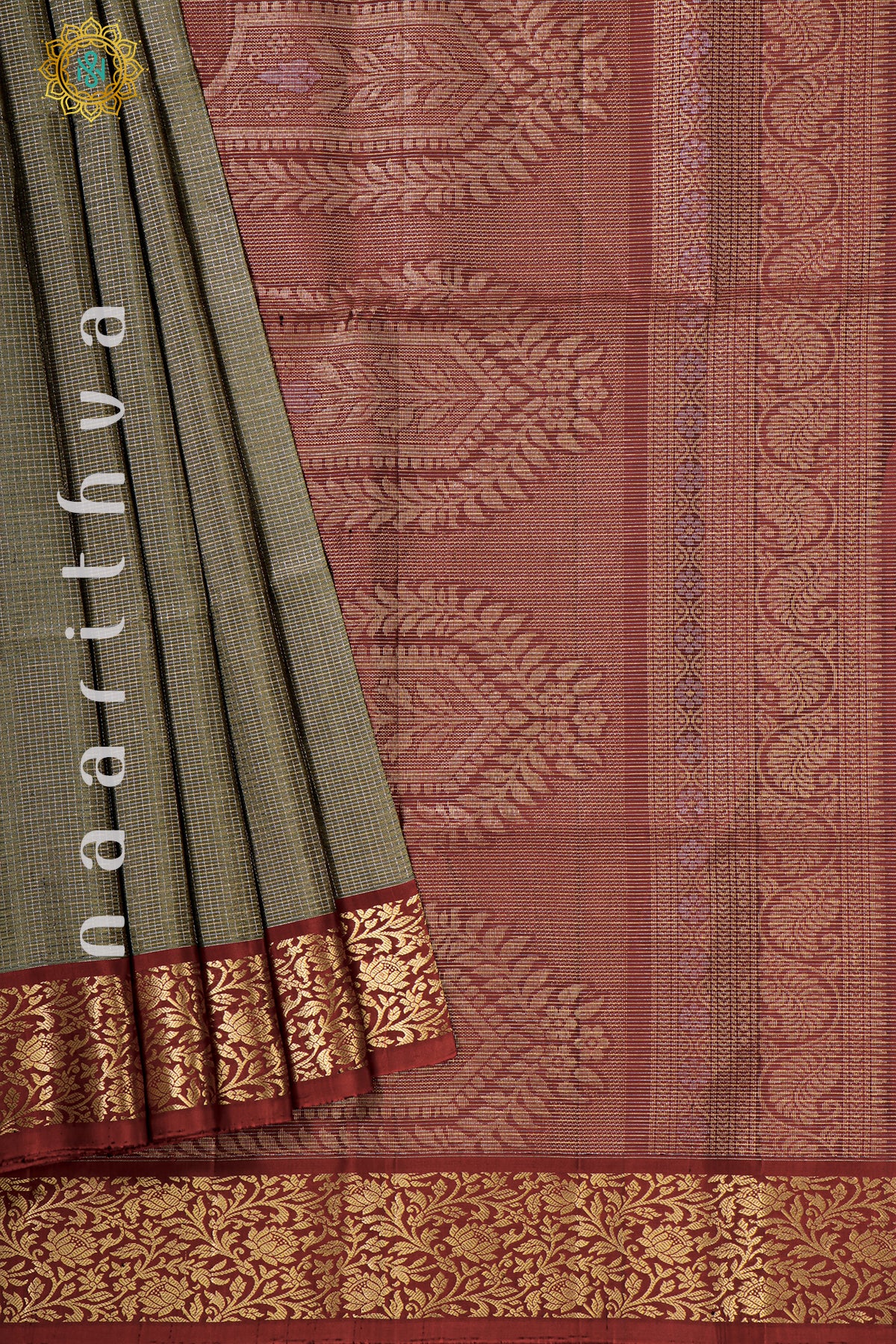 GREY WITH MAROON - PURE KANJIVARAM SOFT SILK