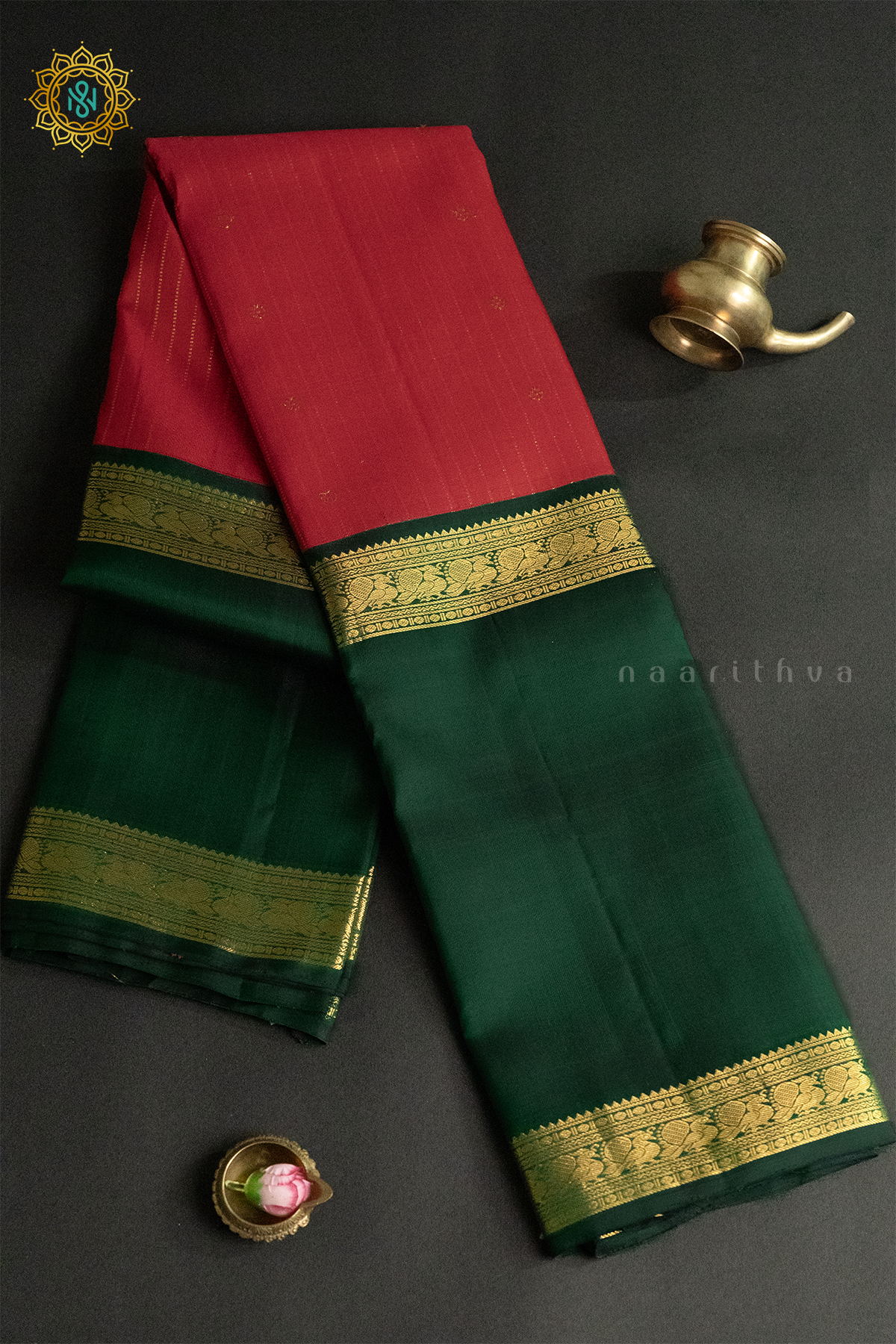 RED WITH GREEN - PURE KANJIVARAM SILK