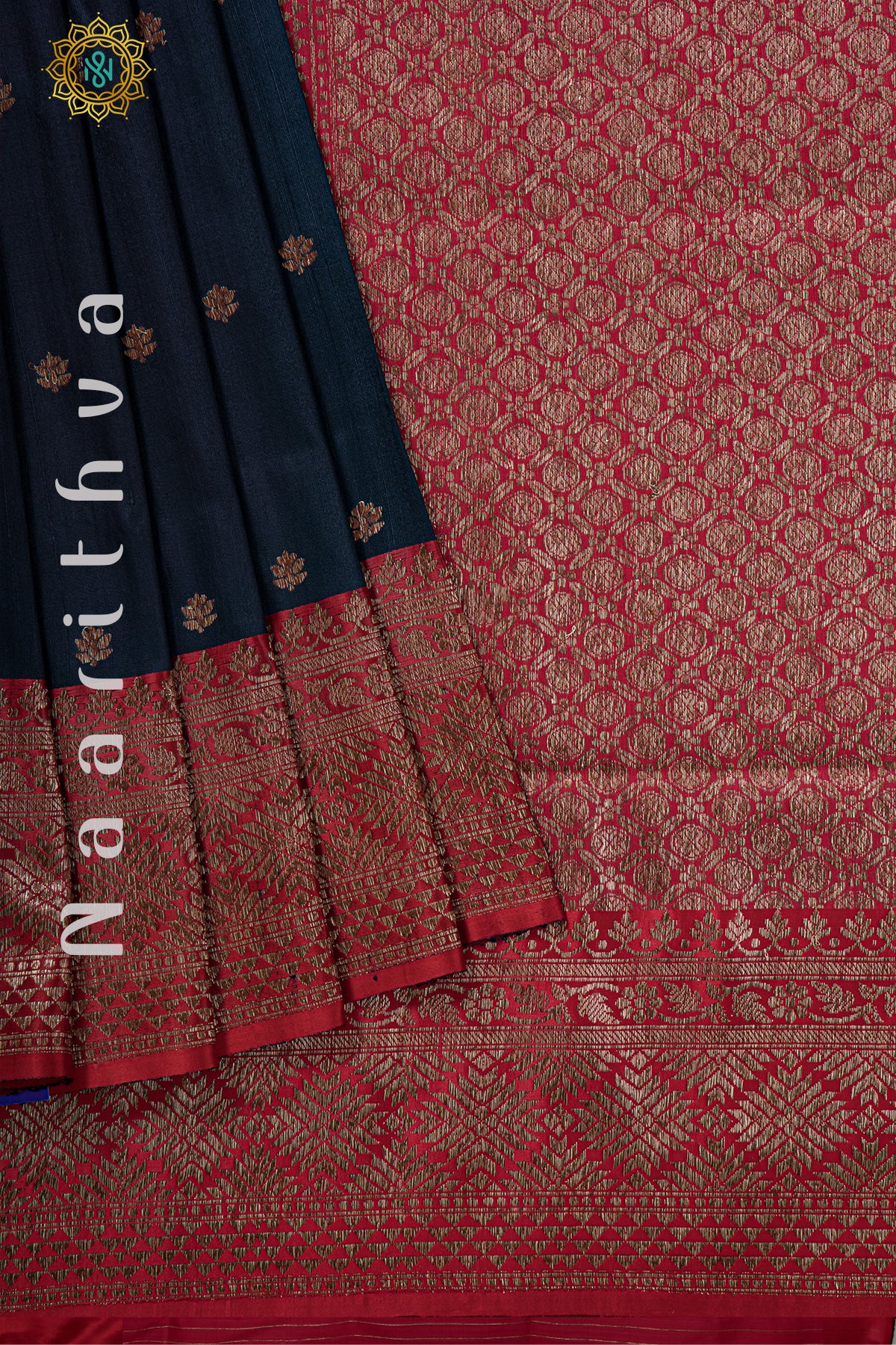 BLACK WITH RED - PURE RAW SILK