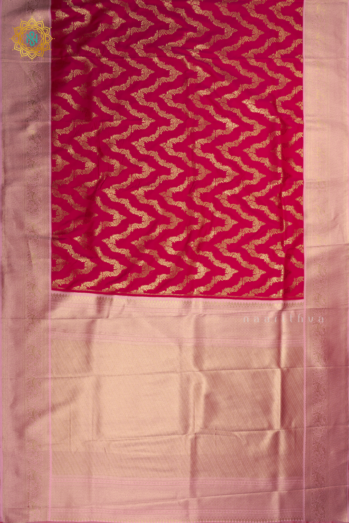 Rani Pink With Light Pink Semi Kanchi Saree with Contrast Zari Border