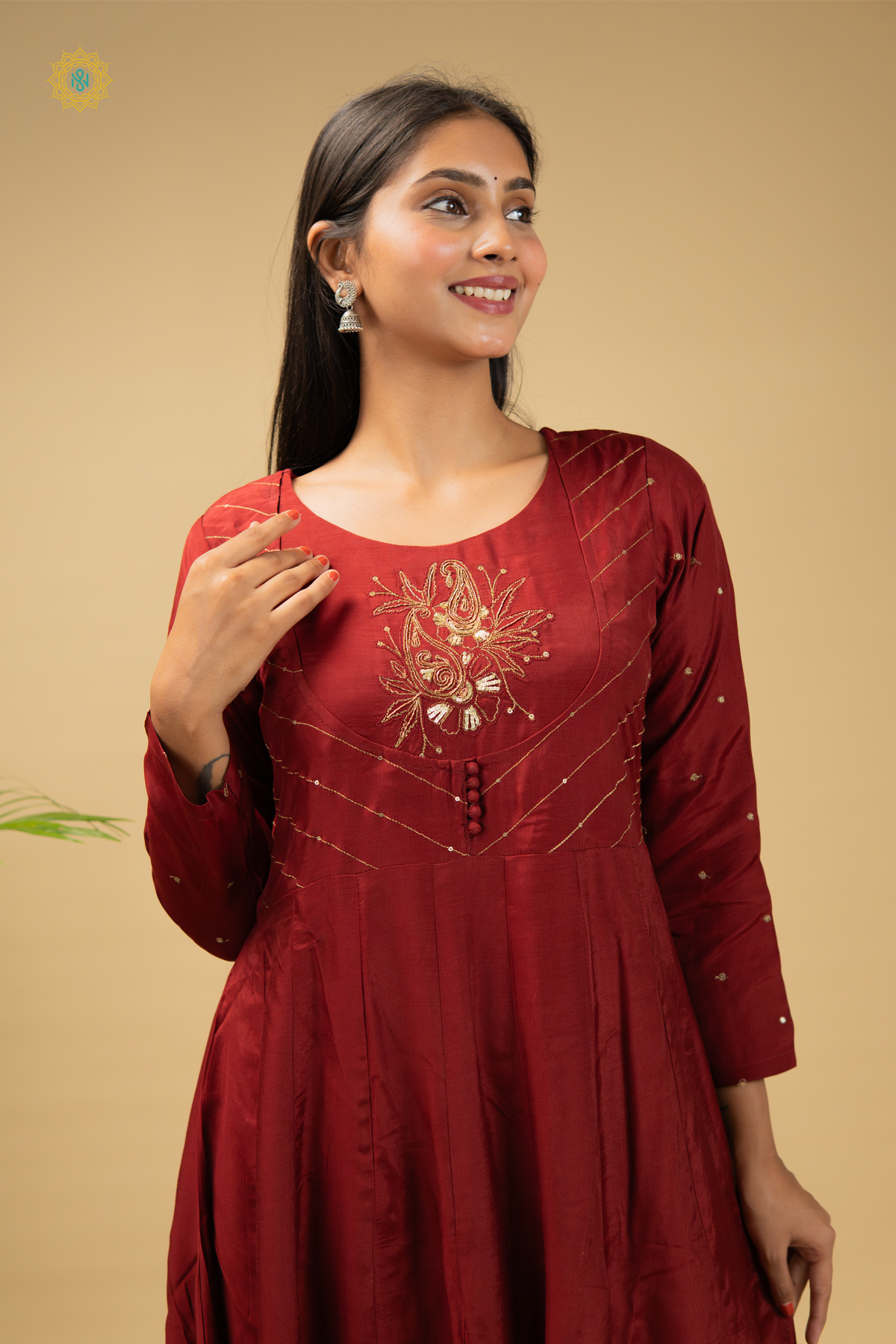 MAROON WITH GOLD - 3PC SILK SALWAR SUITS WITH TOP, BOTTOM & DUPATTA