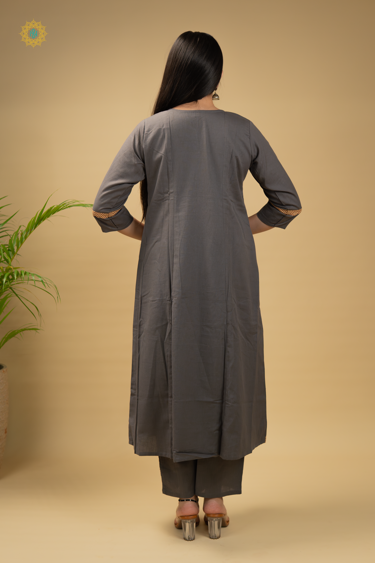 ELEPHANT GREY WITH BEIGE - COTTON 3PC SALWAR SUIT WITH TOP, BOTTOM & DUPATTA