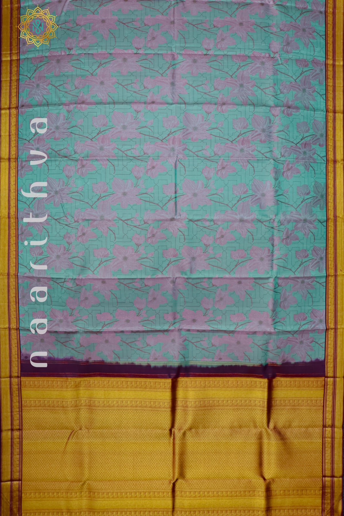AQUA BLUE WITH DEEP WINE - PURE KANJIVARAM SILK