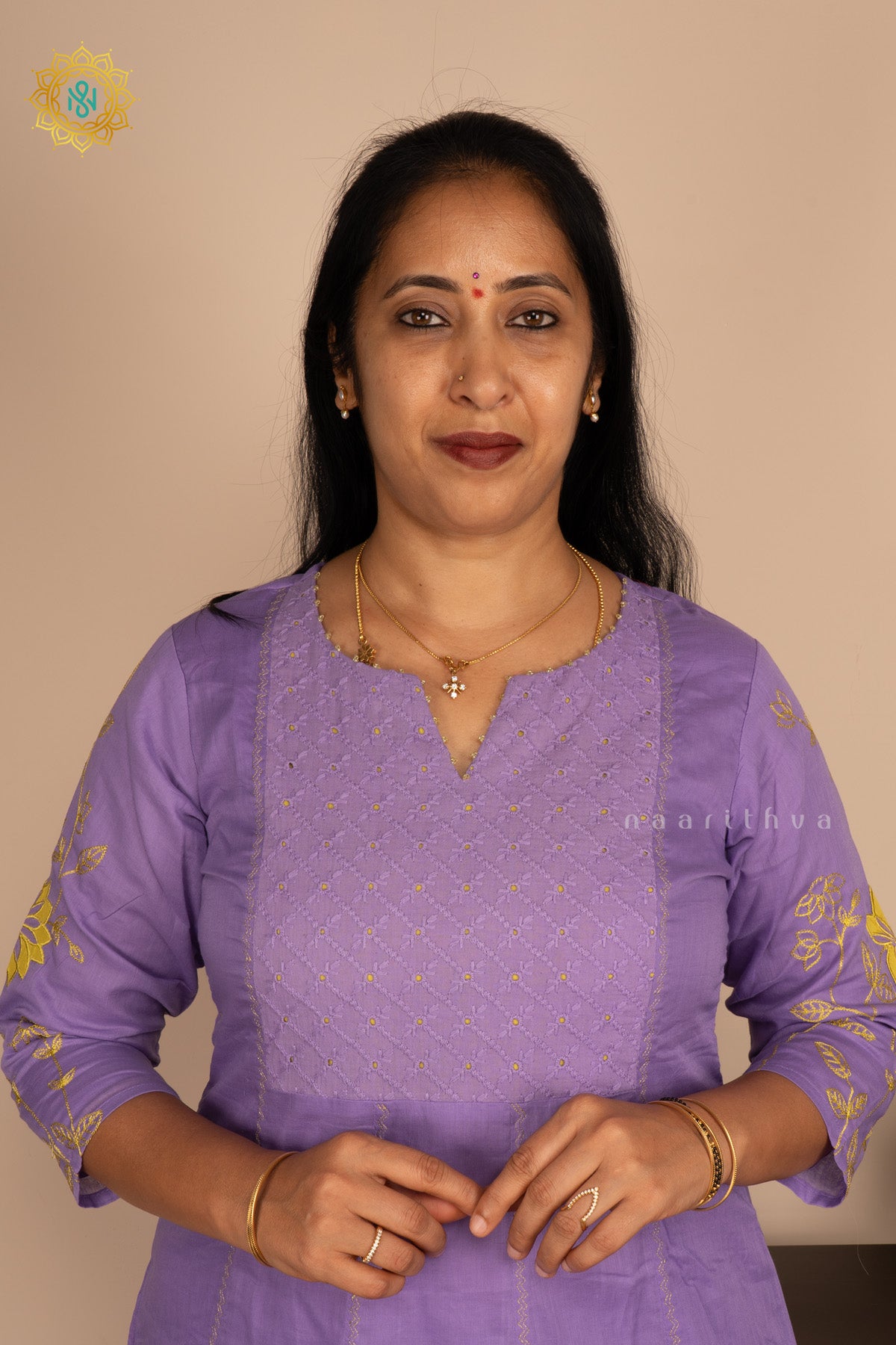 Lavender with Yellow Mul Chanderi 3Pc Salwar Suit With Kota Cotton Dupatta