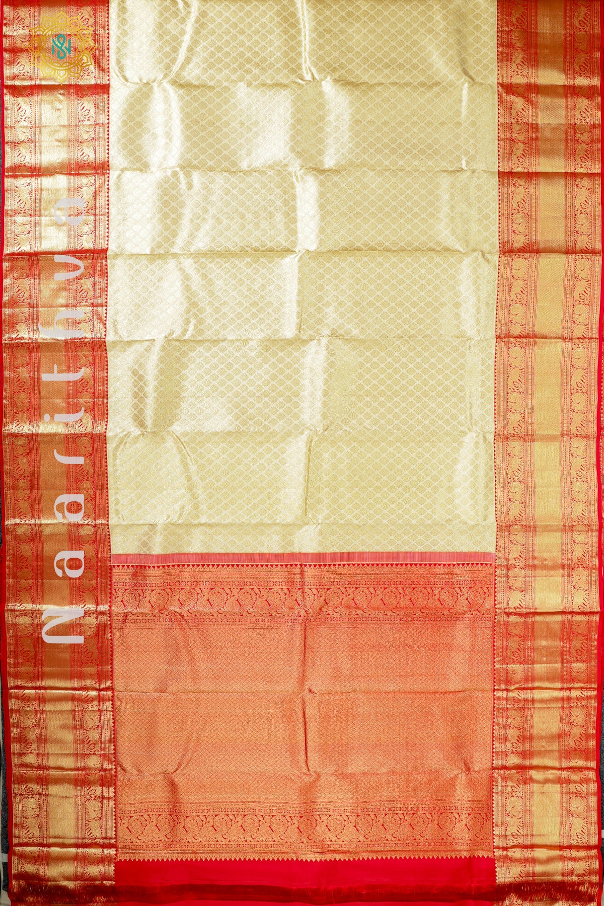 CREAM WITH RED - PURE KANJIVARAM SILK