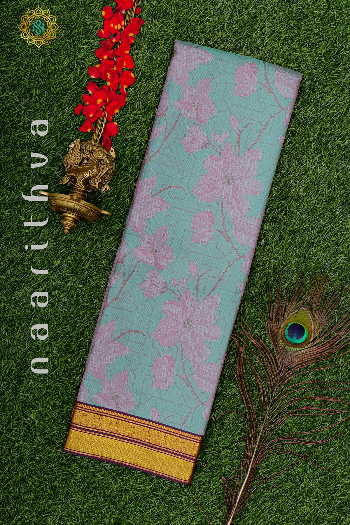 BLUE WITH DEEP WINE - PURE KANJIVARAM SILK