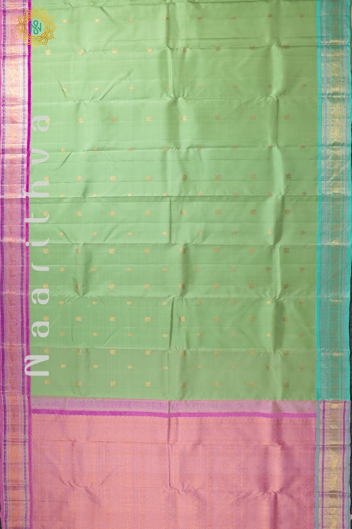 PISTA GREEN WITH PINK & BLUE - PURE KANJIVARAM SILK