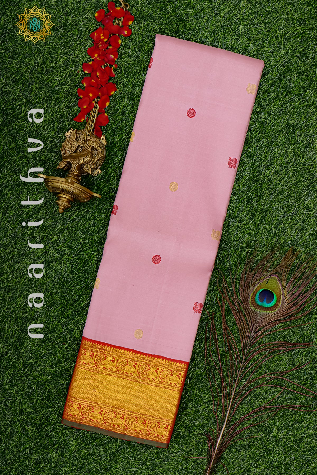 LIGHT PINK WITH RED - PURE KANJIVARAM SILK