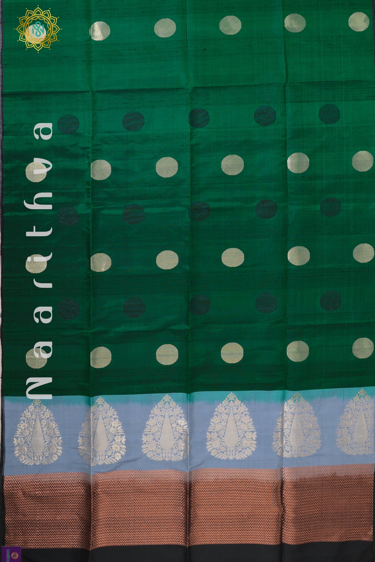 GREEN WITH BLACK & GREY - PURE KANJIVARAM SOFT SILK