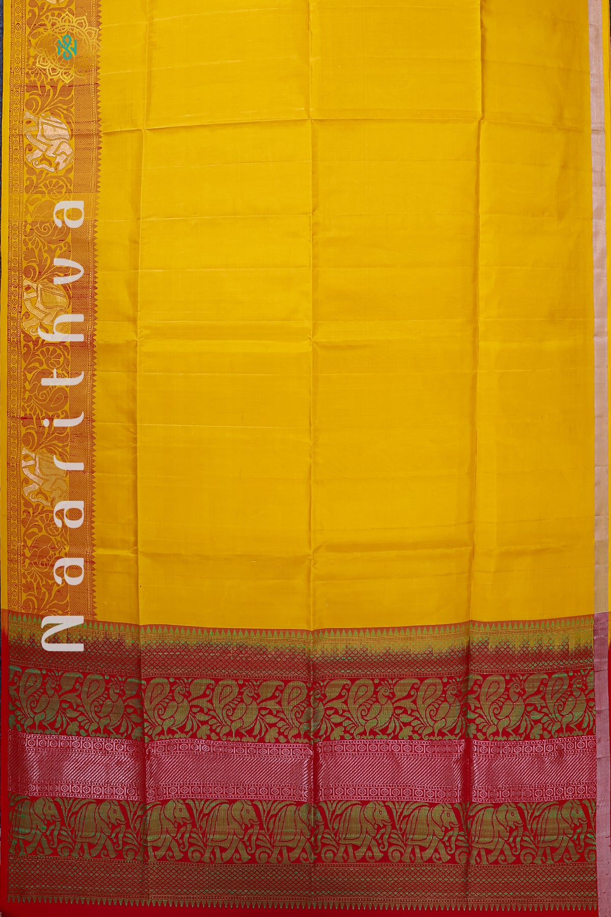 YELLOW WITH RED - PURE KANJIVARAM SOFT SILK