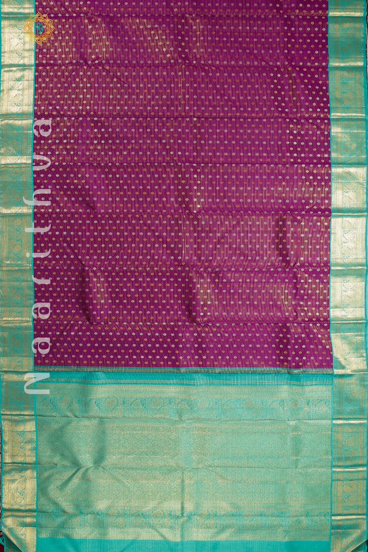 MAGENTA WITH CYAN GREEN - PURE KANJIVARAM SILK