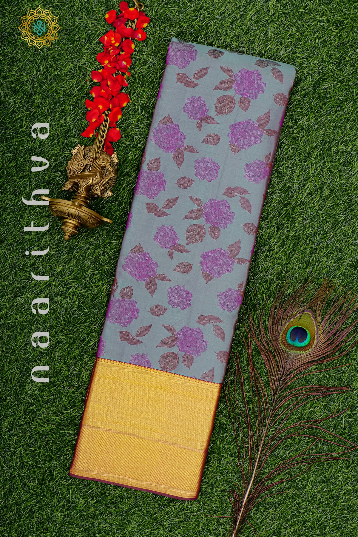 DUAL SHADE OF BLUE WITH MAGENTA - PURE KANJIVARAM SILK