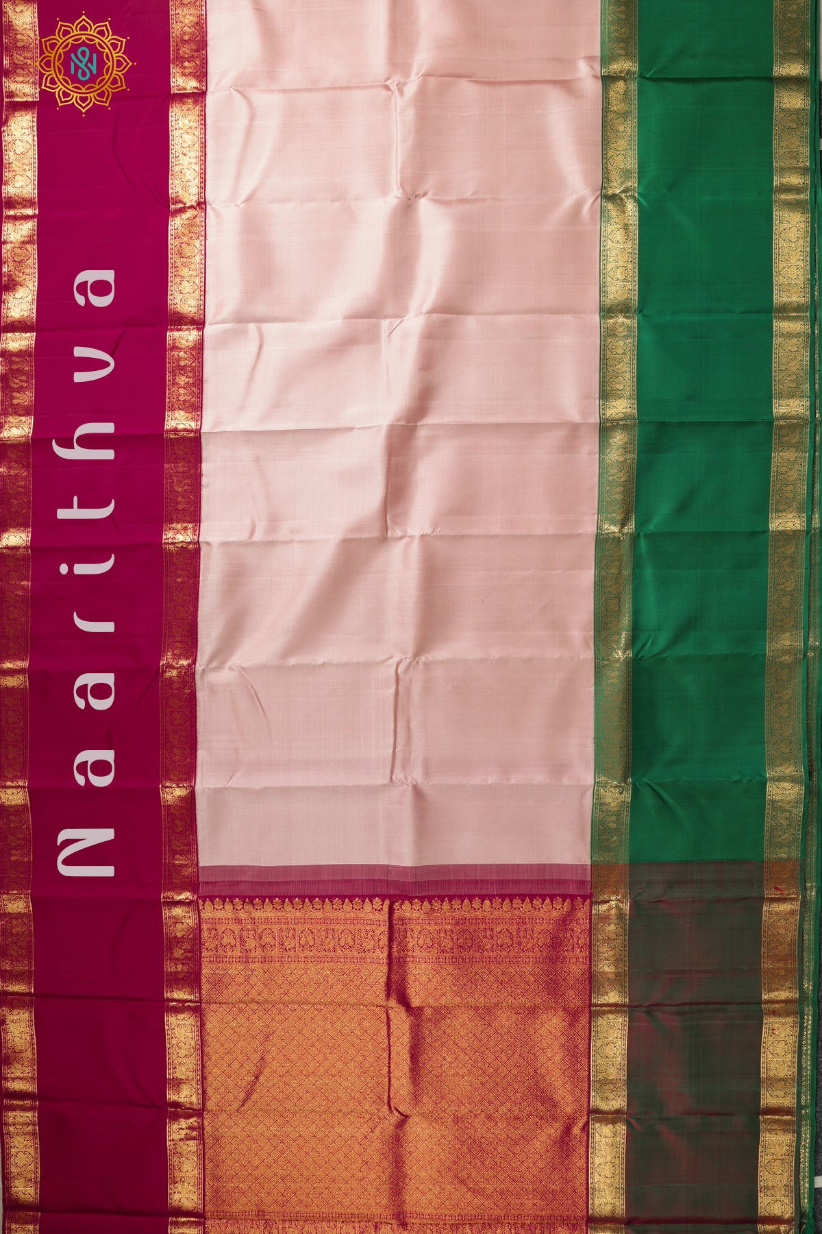 BEIGE WITH PINK & GREEN -PURE KANJIVARAM SILK