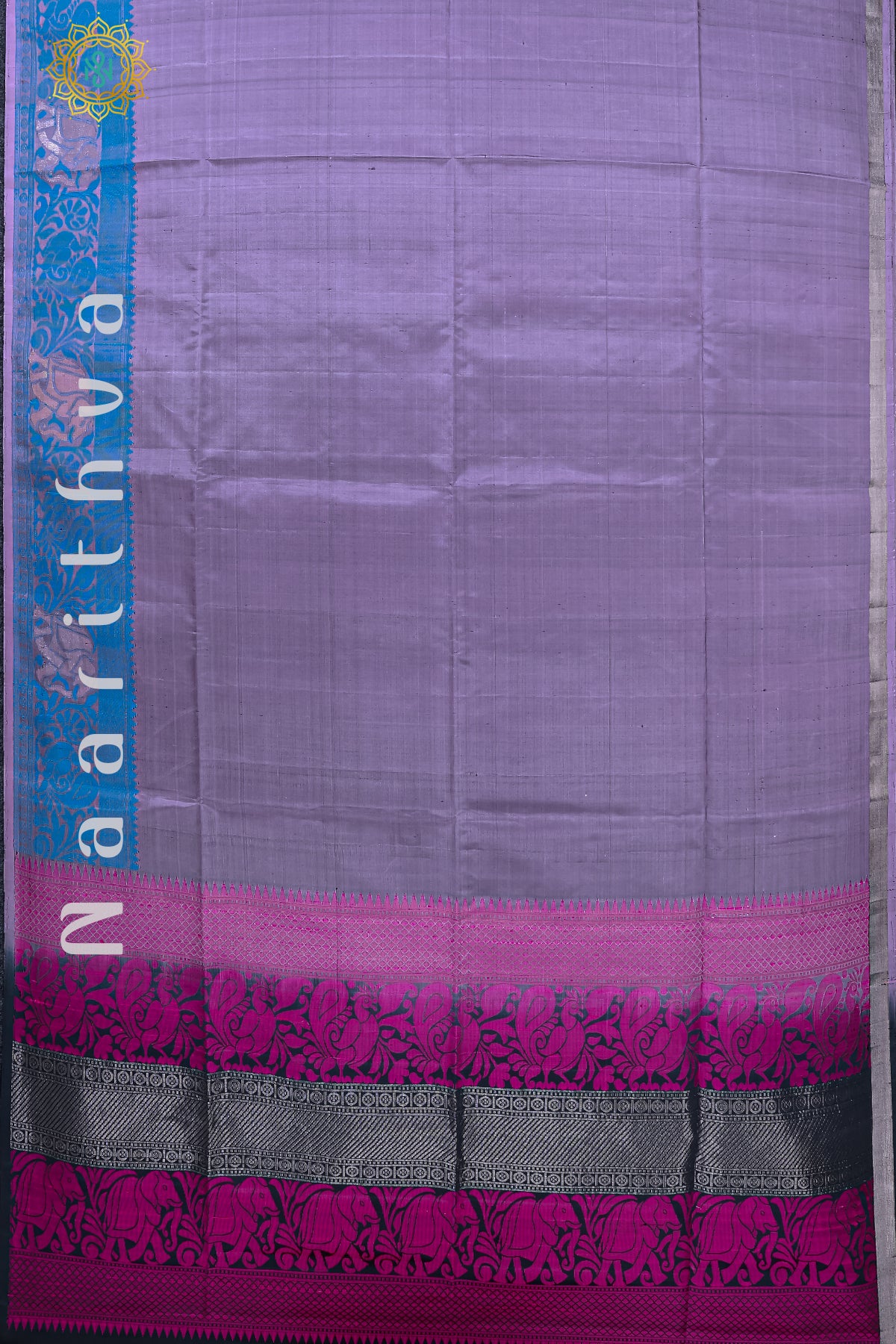 GREYISH LAVENDER WITH BLUE - PURE KANJIVARAM SOFT SILK