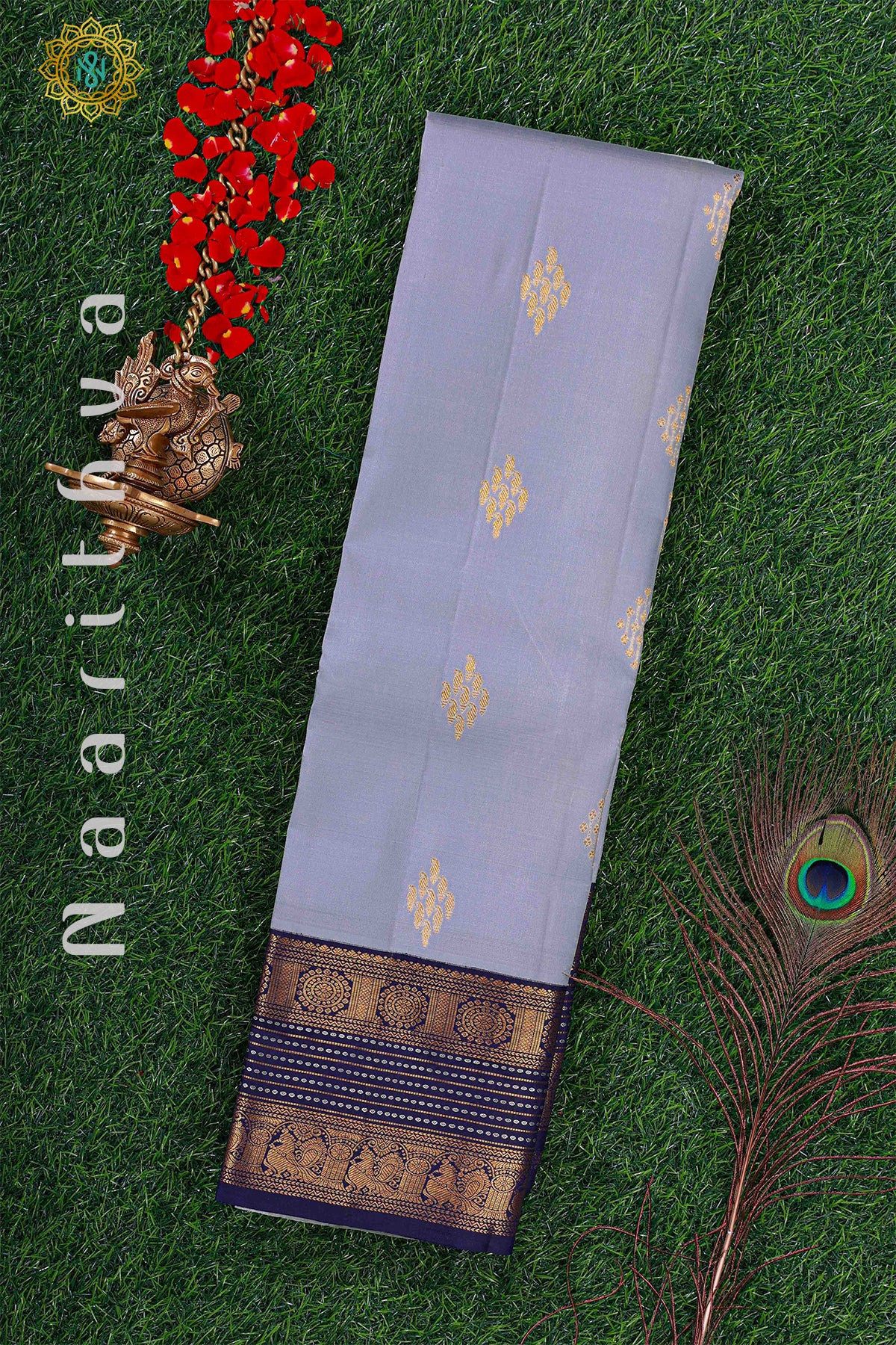 GREY WITH BLUE - PURE KANJIVARAM SILK