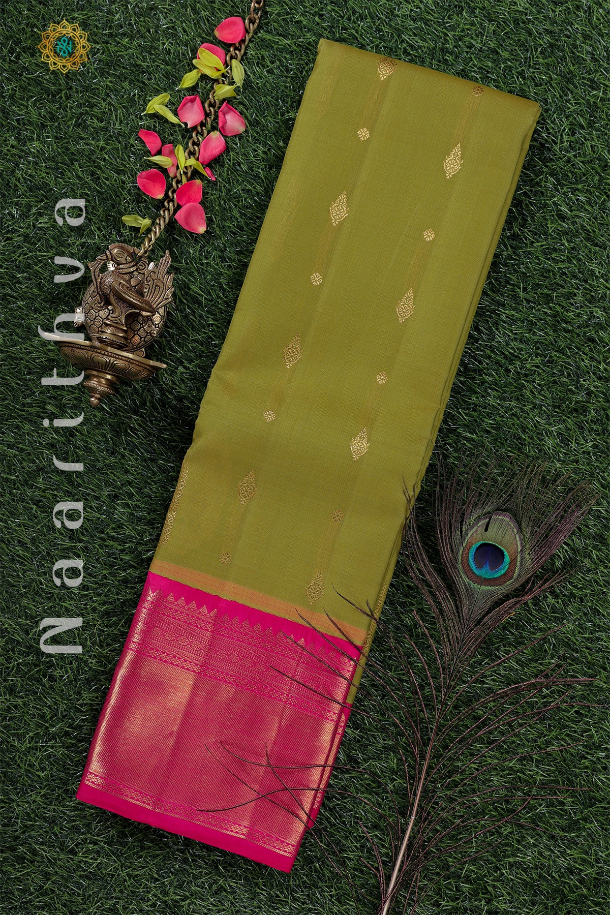GREEN WITH PINK - PURE KANJIVARAM KORA SILK