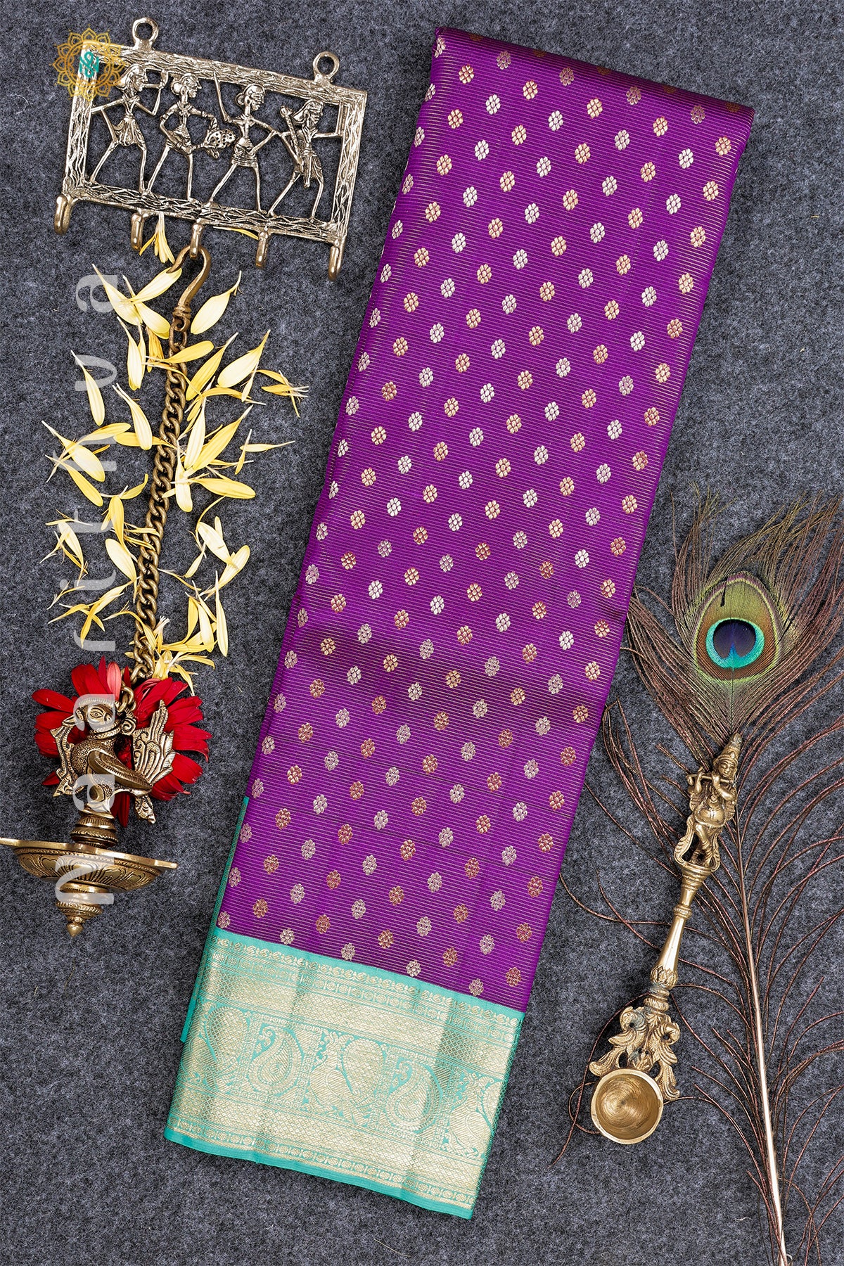 MAGENTA WITH CYAN GREEN - PURE KANJIVARAM SILK