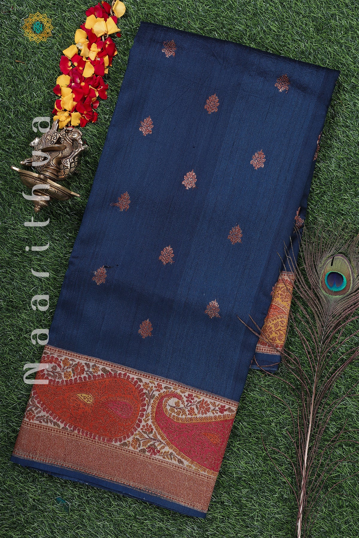 GERMAN BLUE - PURE HANDLOOM TUSSAR SILK