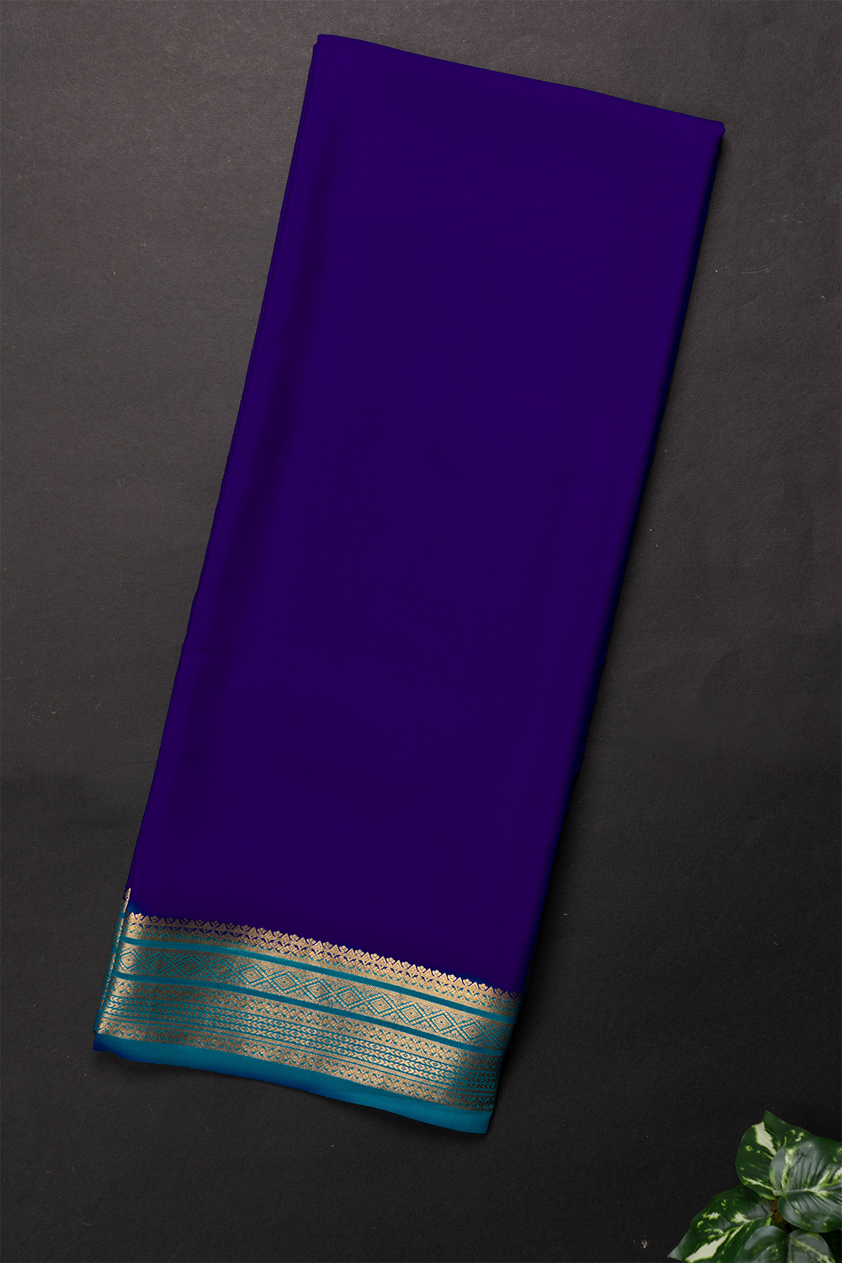 BLUE WITH AQUA BLUE - PURE MYSORE CREPE SILK
