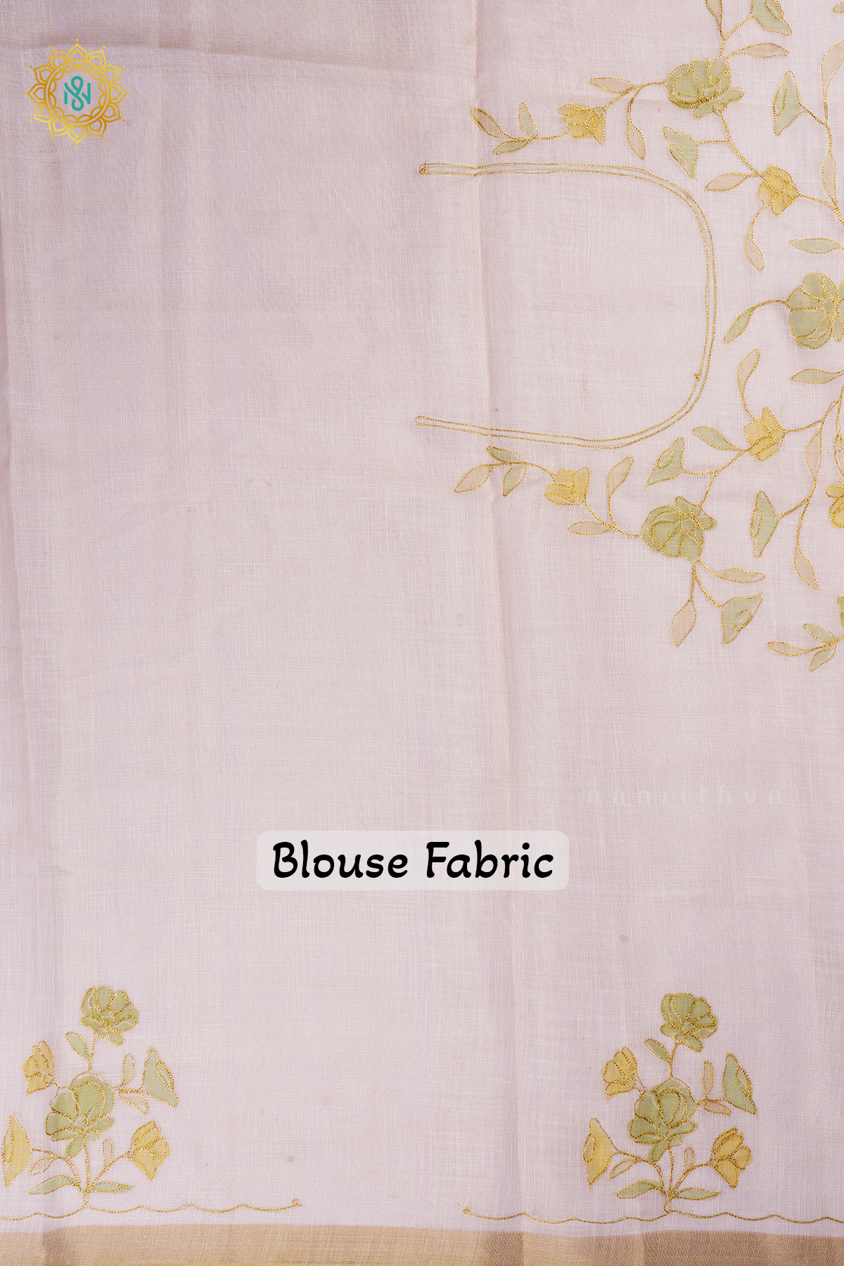 Off White Linen Tissue Saree with Aari Floral Work and Tissue Border