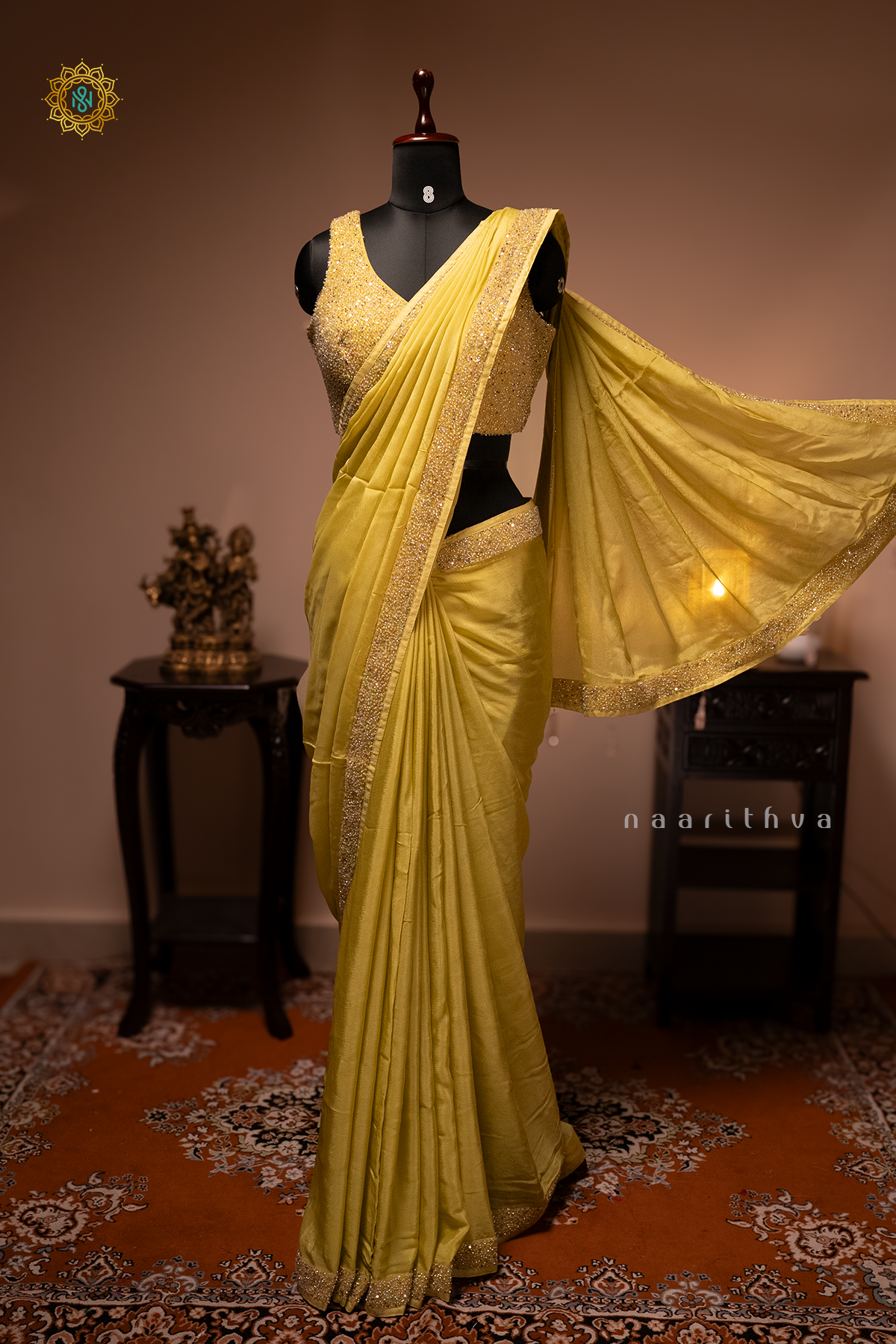 LEMON YELLOW - CHINNON DESIGNER WEAR WITH READYMADE BLOUSE