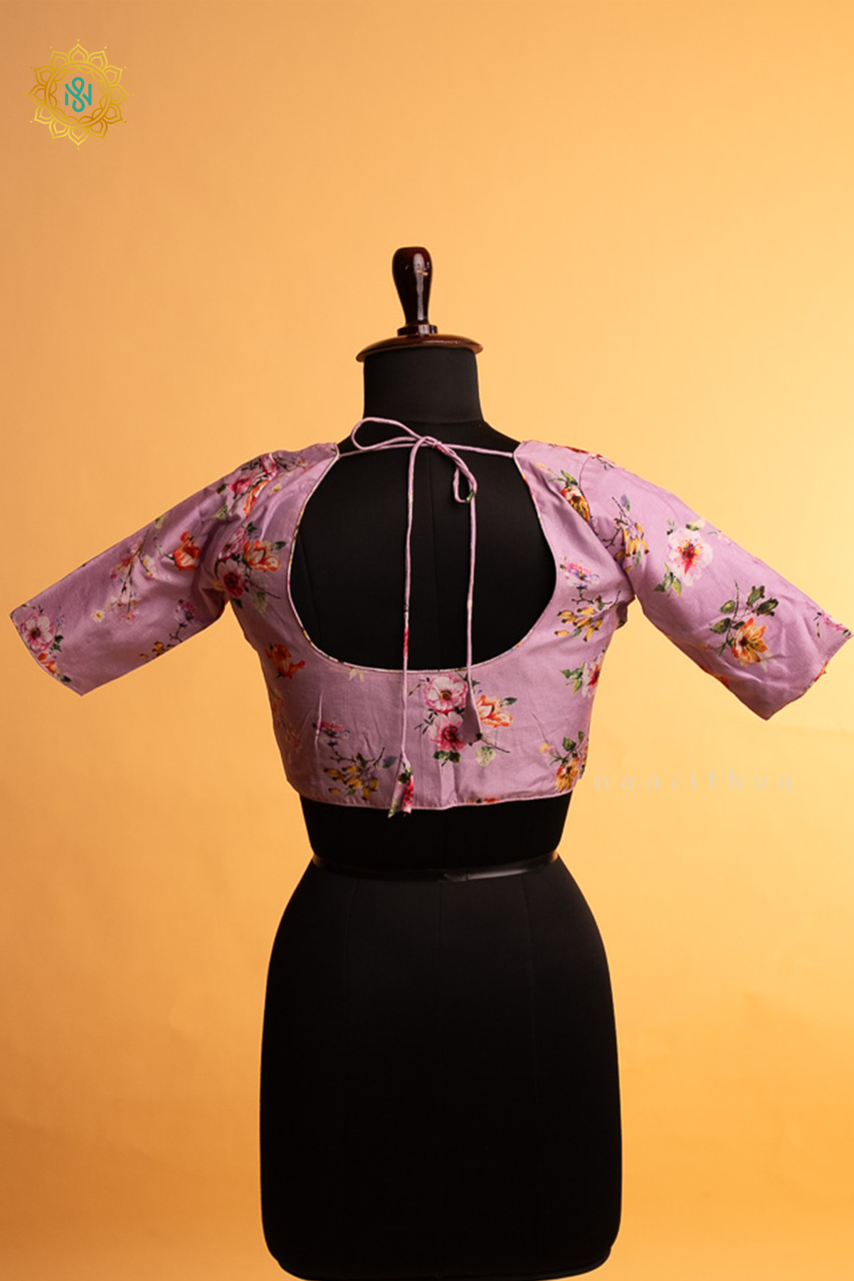 lavender Dola Silk Readymade Blouse With Floral Prints