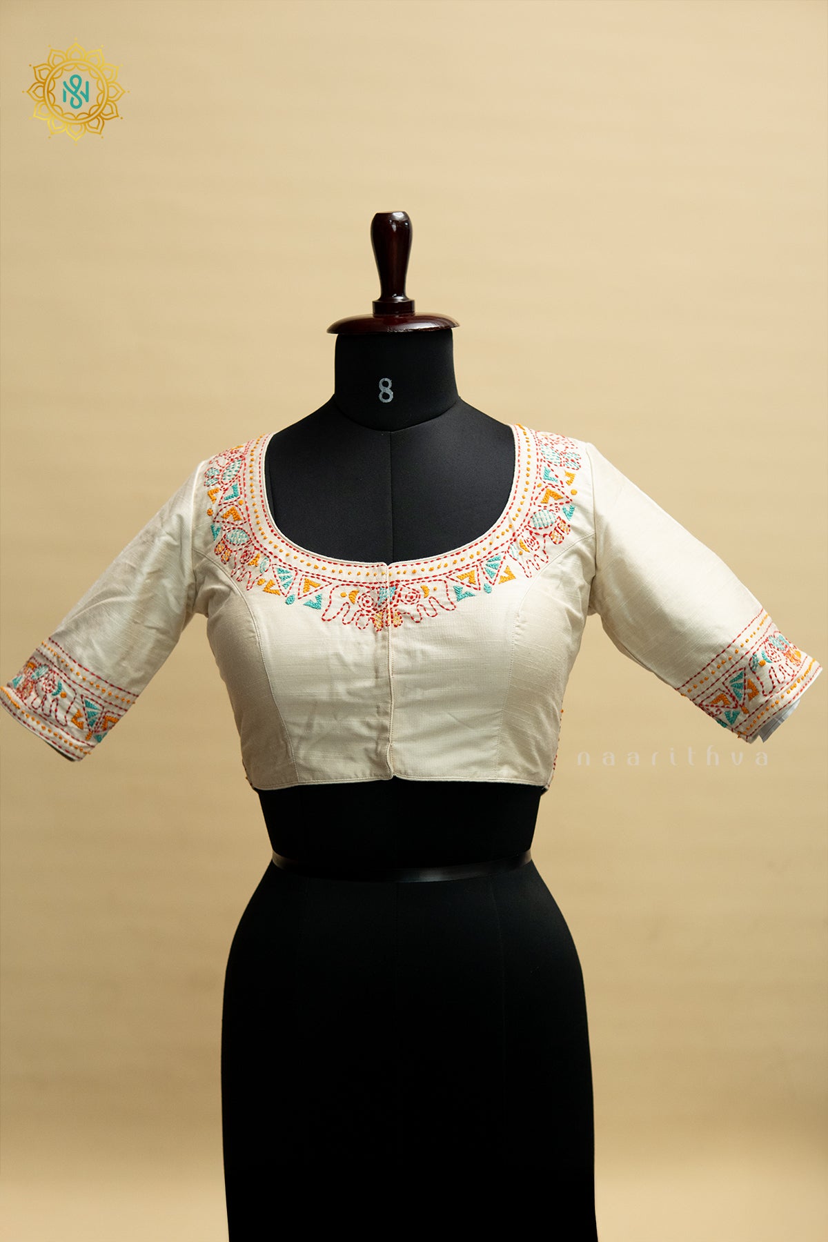 WHITE - READYMADE BLOUSE WITH KATHA WORK