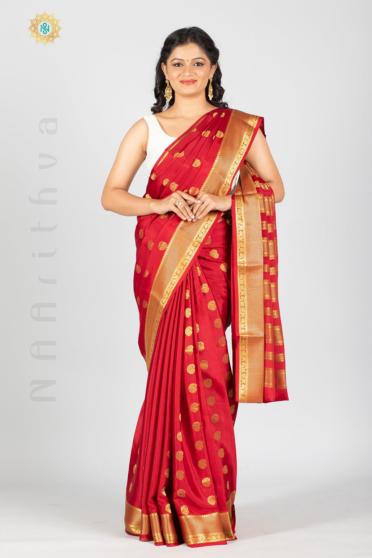 MAROON - PURE MYSORE CREPE SILK WITH ZARI MANGO MOTIFS & ZARI BORDER
