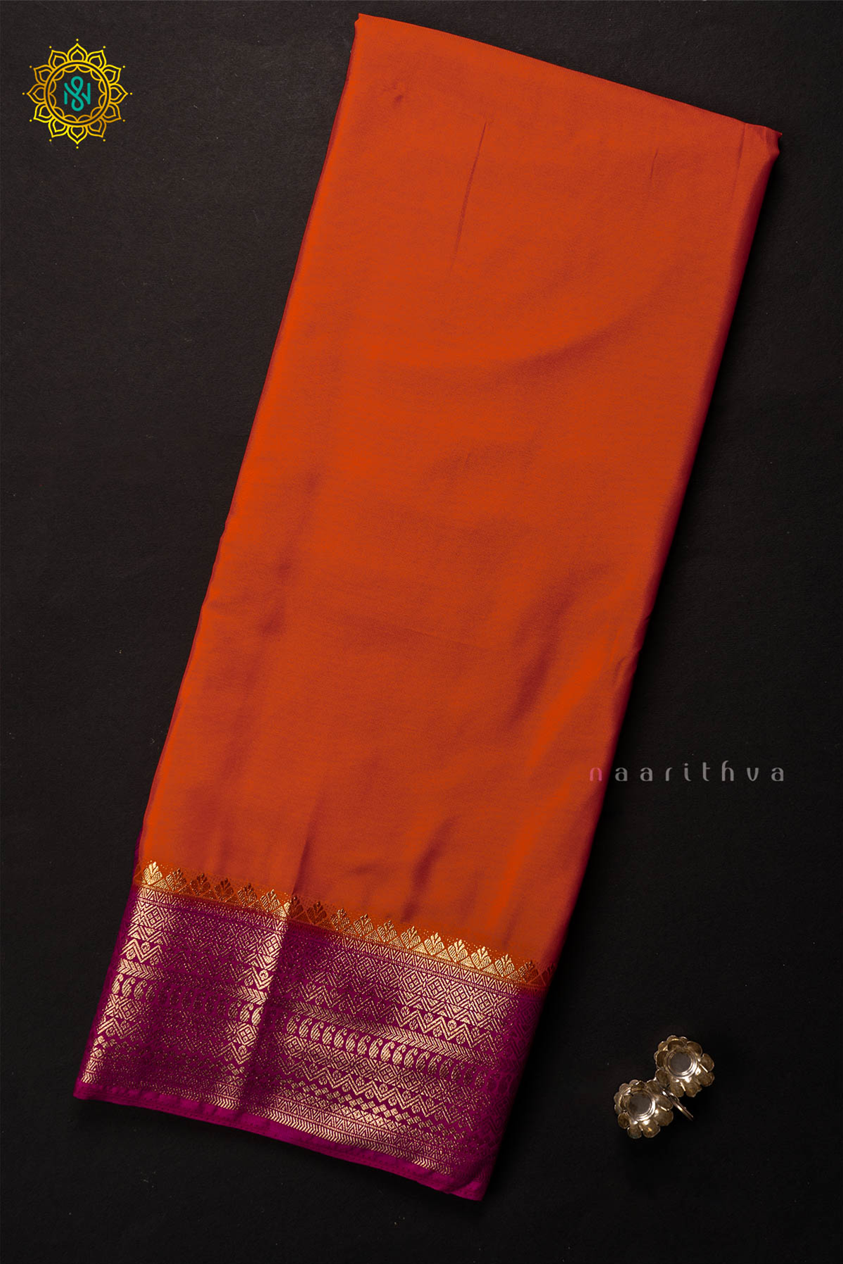 ORANGE WITH PINK - SEMI MYSORE CREPE SILK