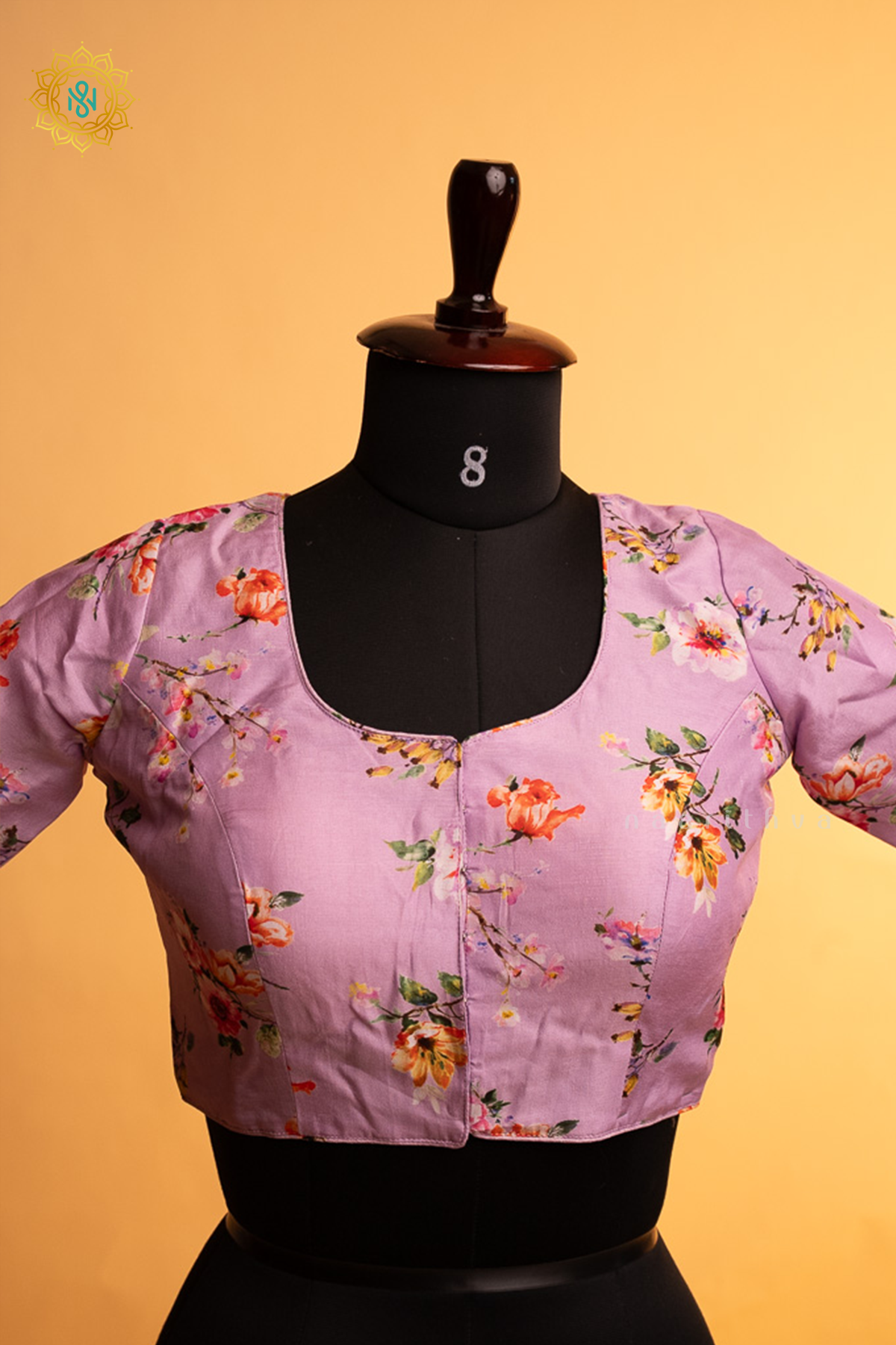 lavender Dola Silk Readymade Blouse With Floral Prints