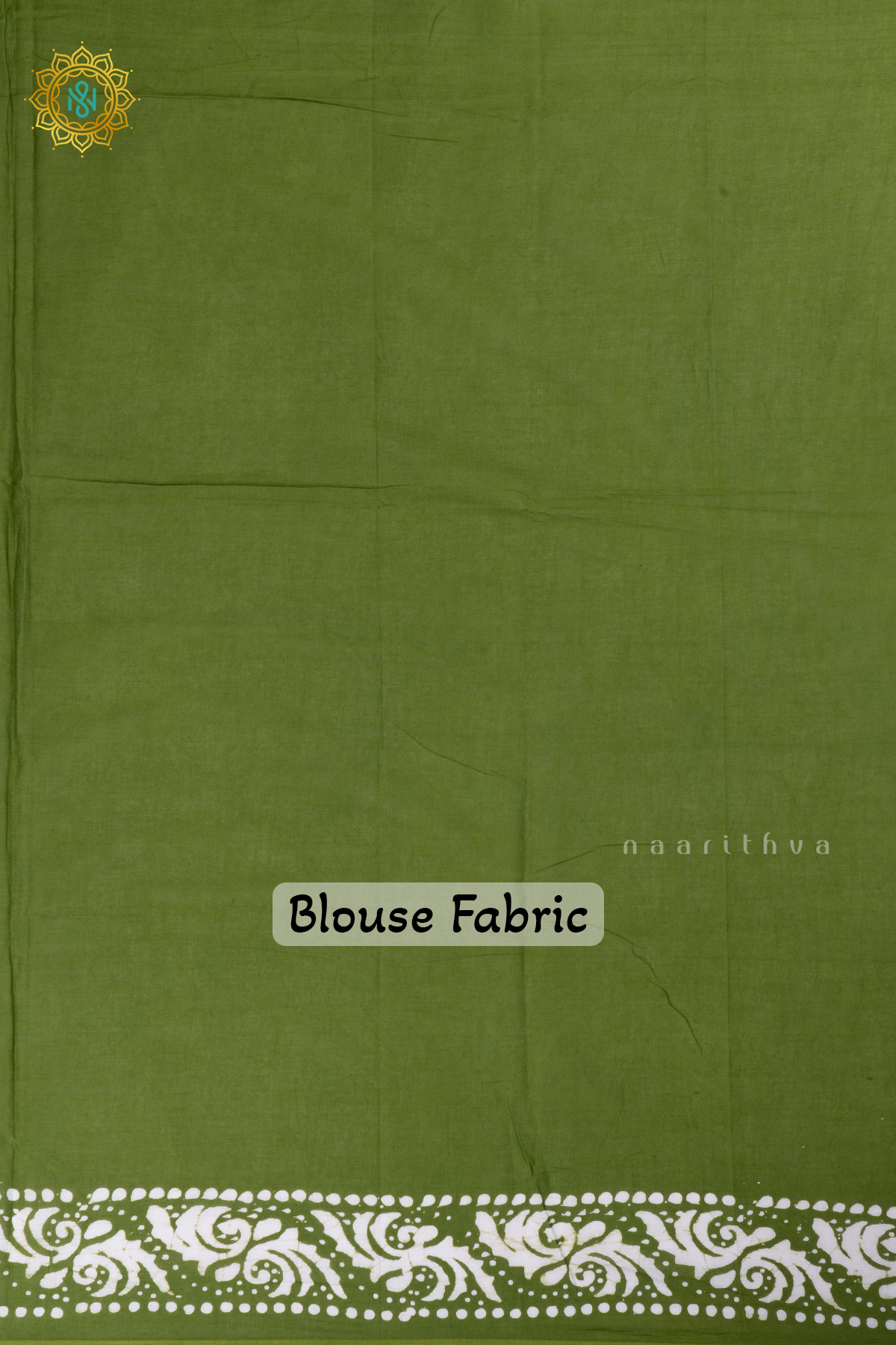 Navy Blue With Green Printed Cotton Saree With Contrast Border & Pallu
