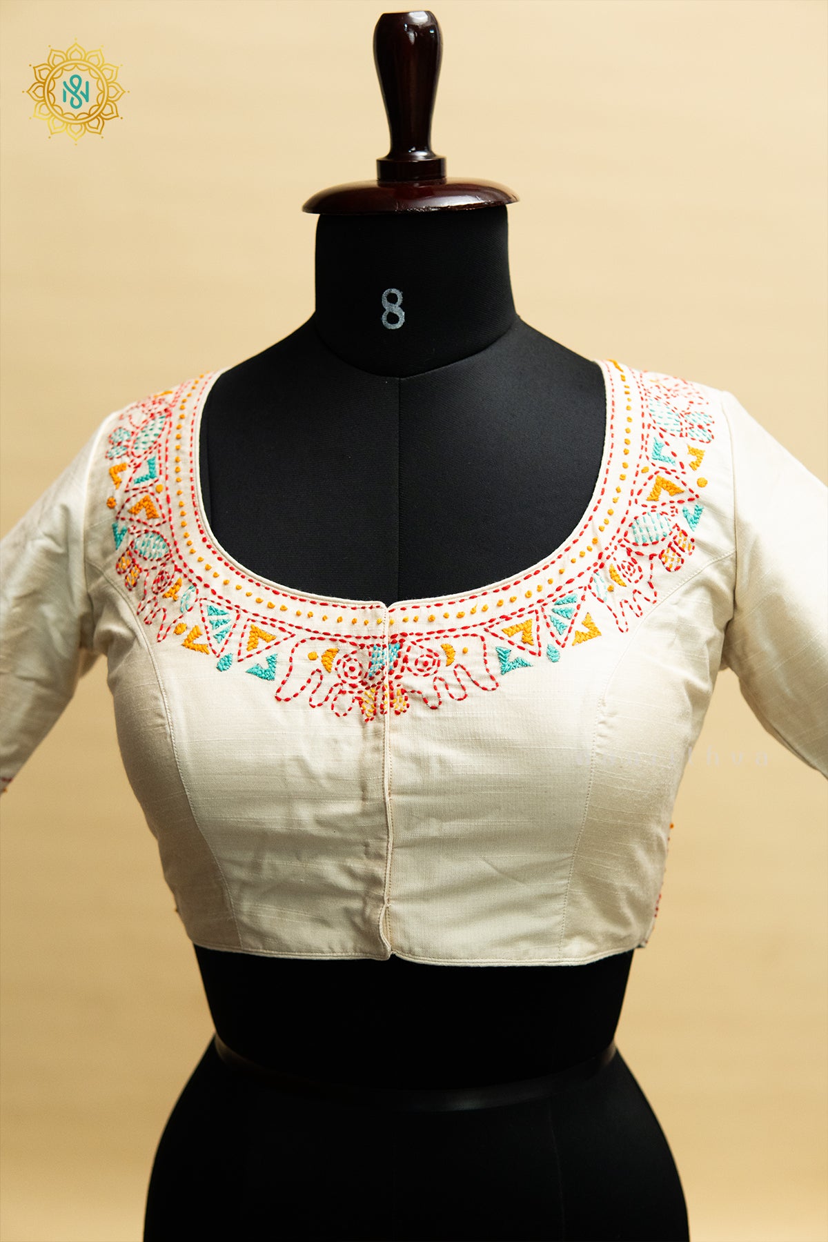 WHITE - READYMADE BLOUSE WITH KATHA WORK