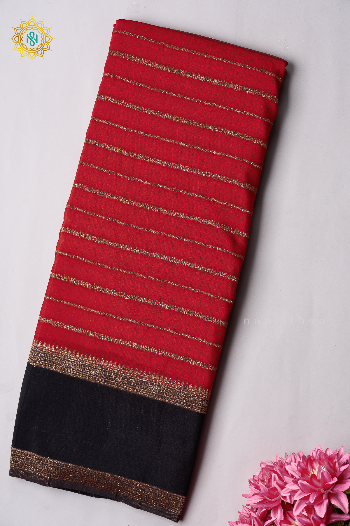 RED WITH BLACK - SEMI CREPE GEORGETTE