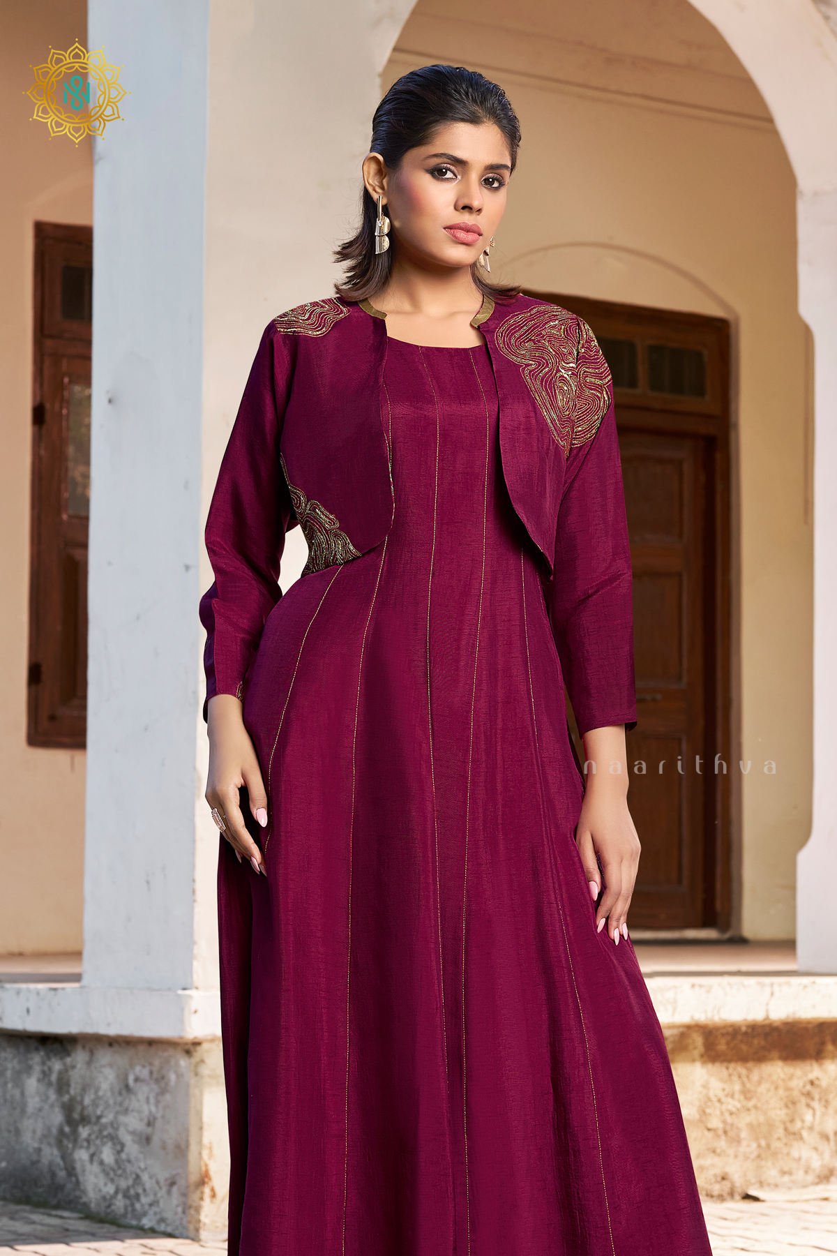 MAGENTA- SILK 3PC SALWAR SUIT WITH TOP, BOTTOM & COURT