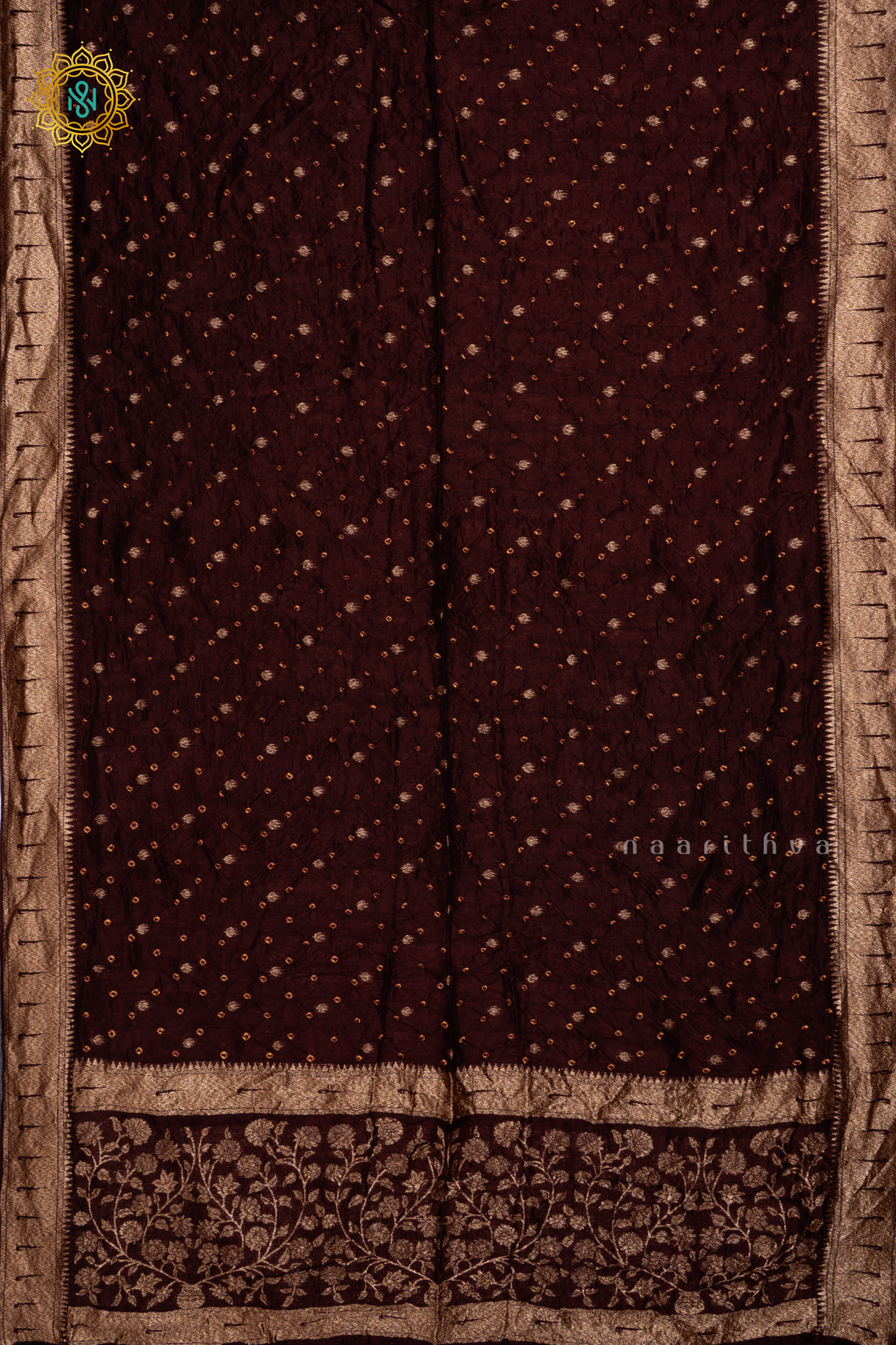 Brown Semi Tussar Silk Saree With Tie and Dye Bandini