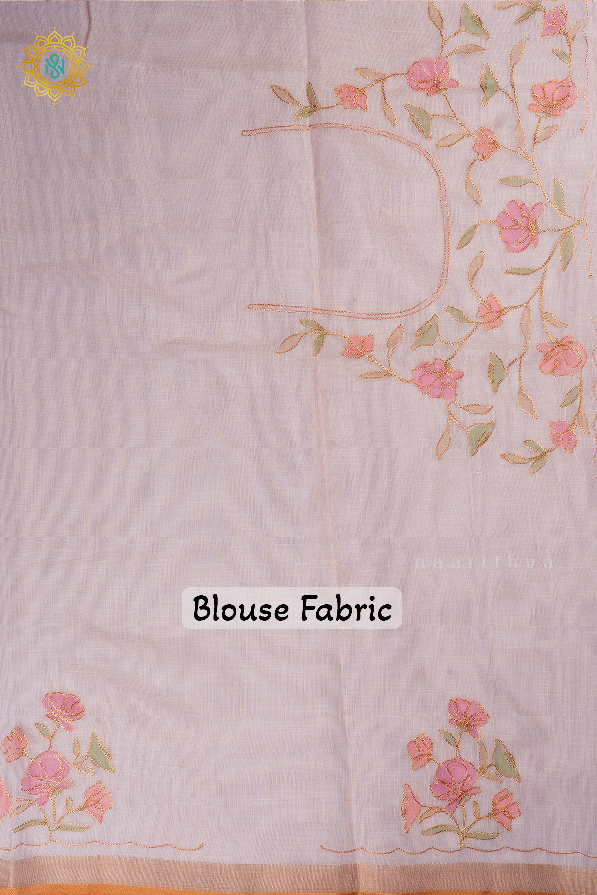 Off White Linen Tissue Saree with Aari Floral Work and Tissue Border