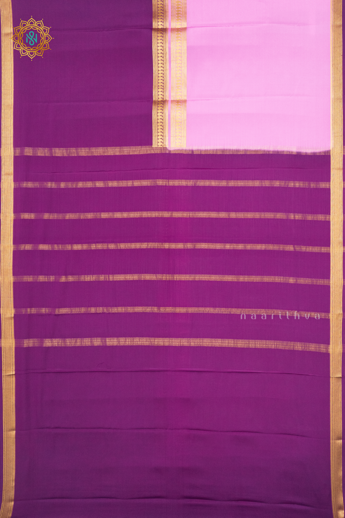 LIGHT PINK WITH MAGENTA - PURE MYSORE CREPE SILK