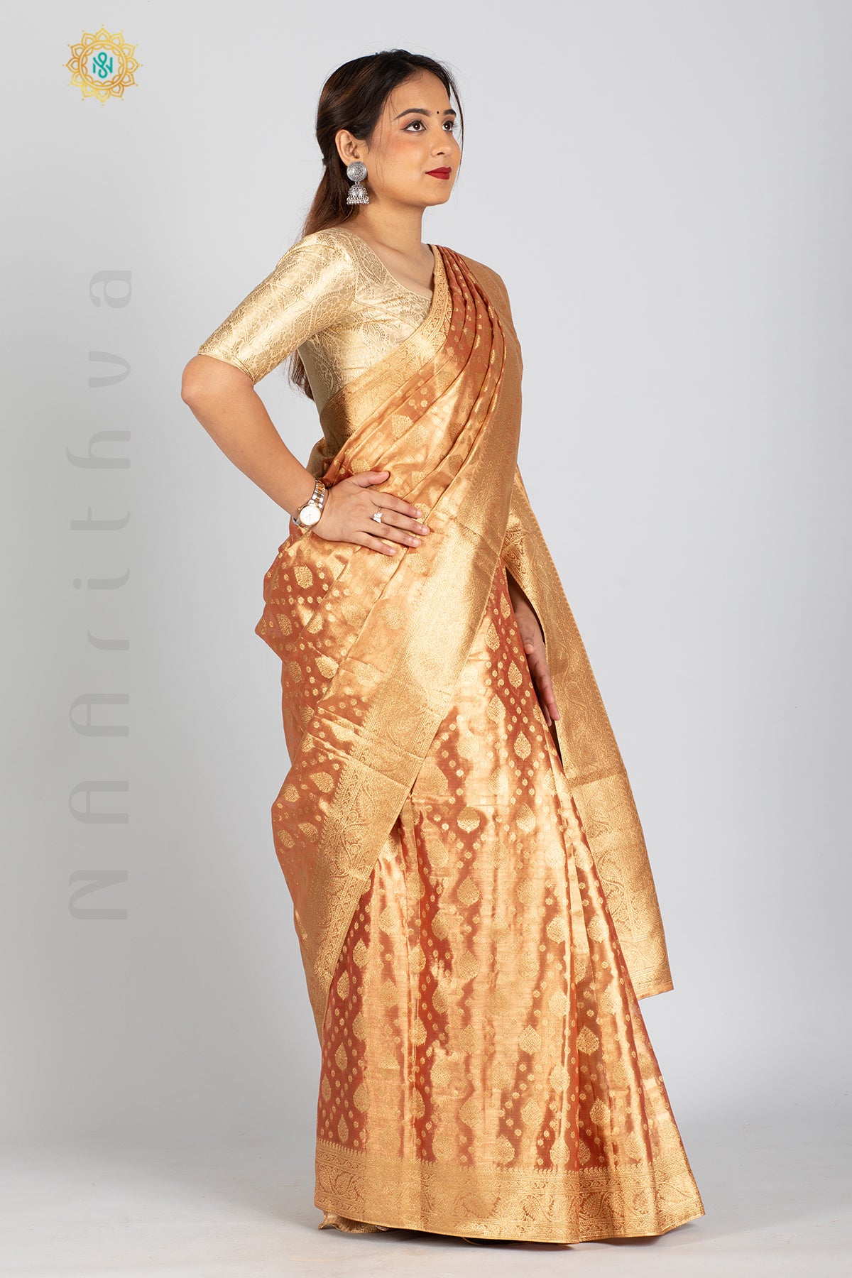 TISSUE SILK IN BROCADE WEAVES ALLOVER THE BODY WITH ZARI WOVEN PALLU & TISSUE BLOUSE