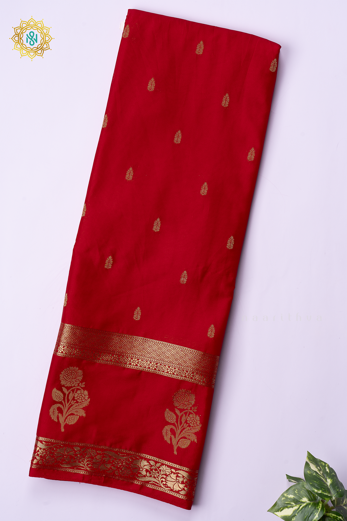 RED- SEMI MYSORE CREPE SILK