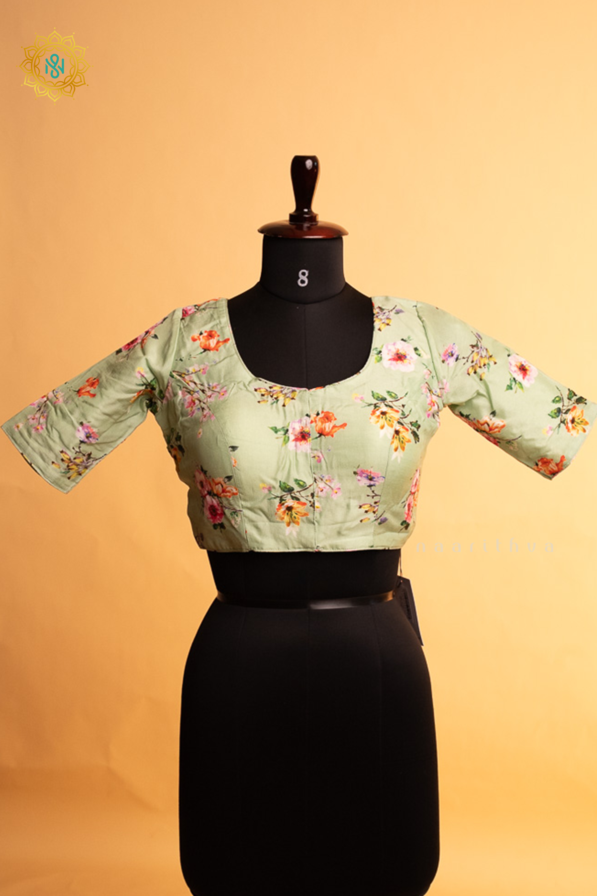 Pista Green Dola Silk Readymade Blouse With Floral Prints