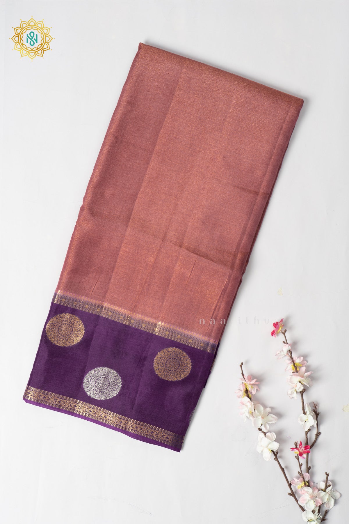 Mauve with Purple Semi Crepe Silk Saree with Tissue Body and Zari Gap Border, Pallu