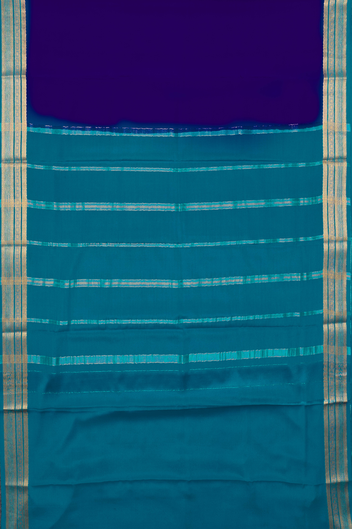 BLUE WITH AQUA BLUE - PURE MYSORE CREPE SILK