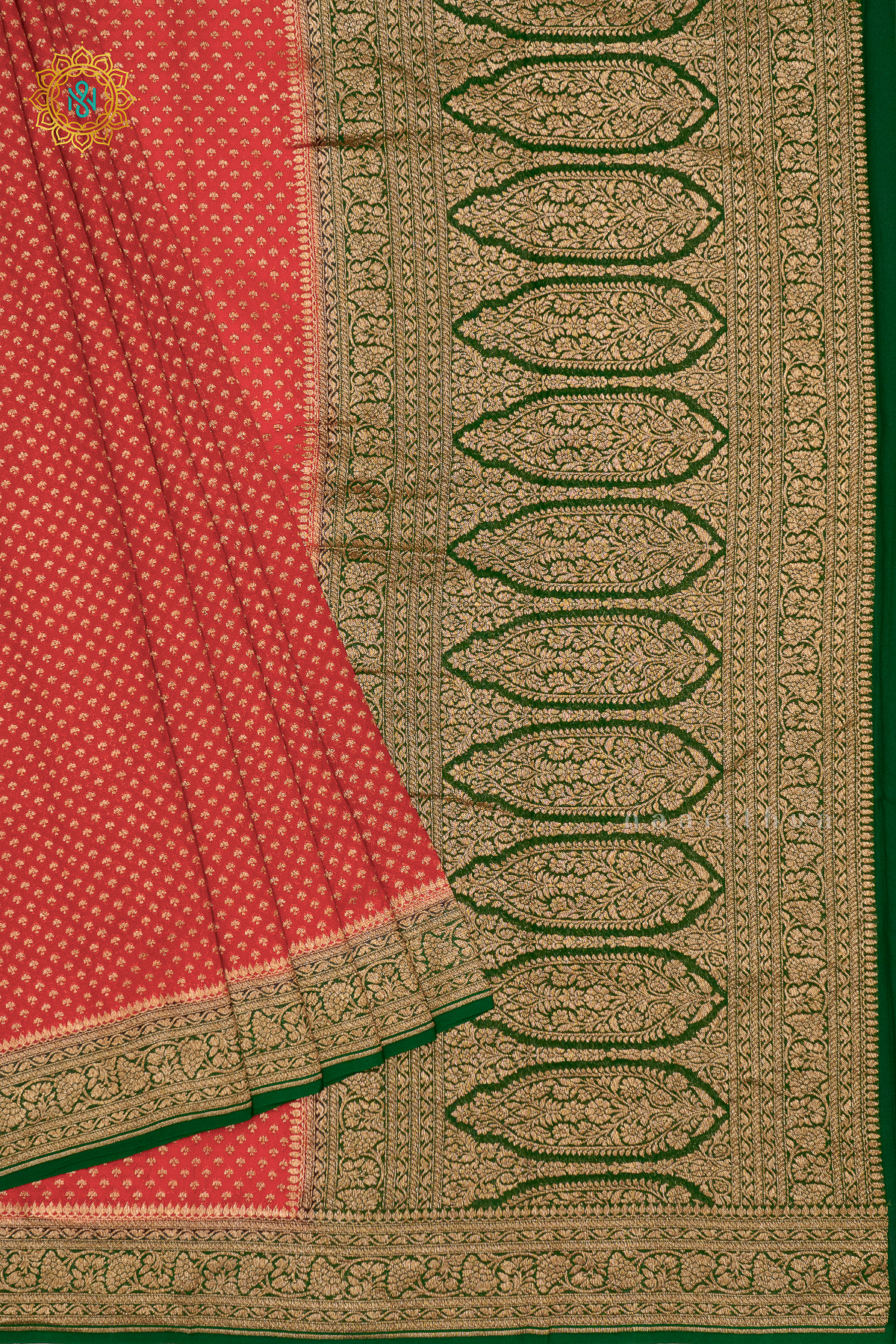 RED WITH GREEN - PURE BANARASI KHADDI GEORGETTE